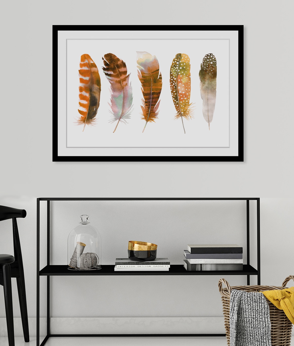 queence Bild »Bruno«, Federn-Kunst, HD Premium Poster-Druck inkl. Holzrahmen