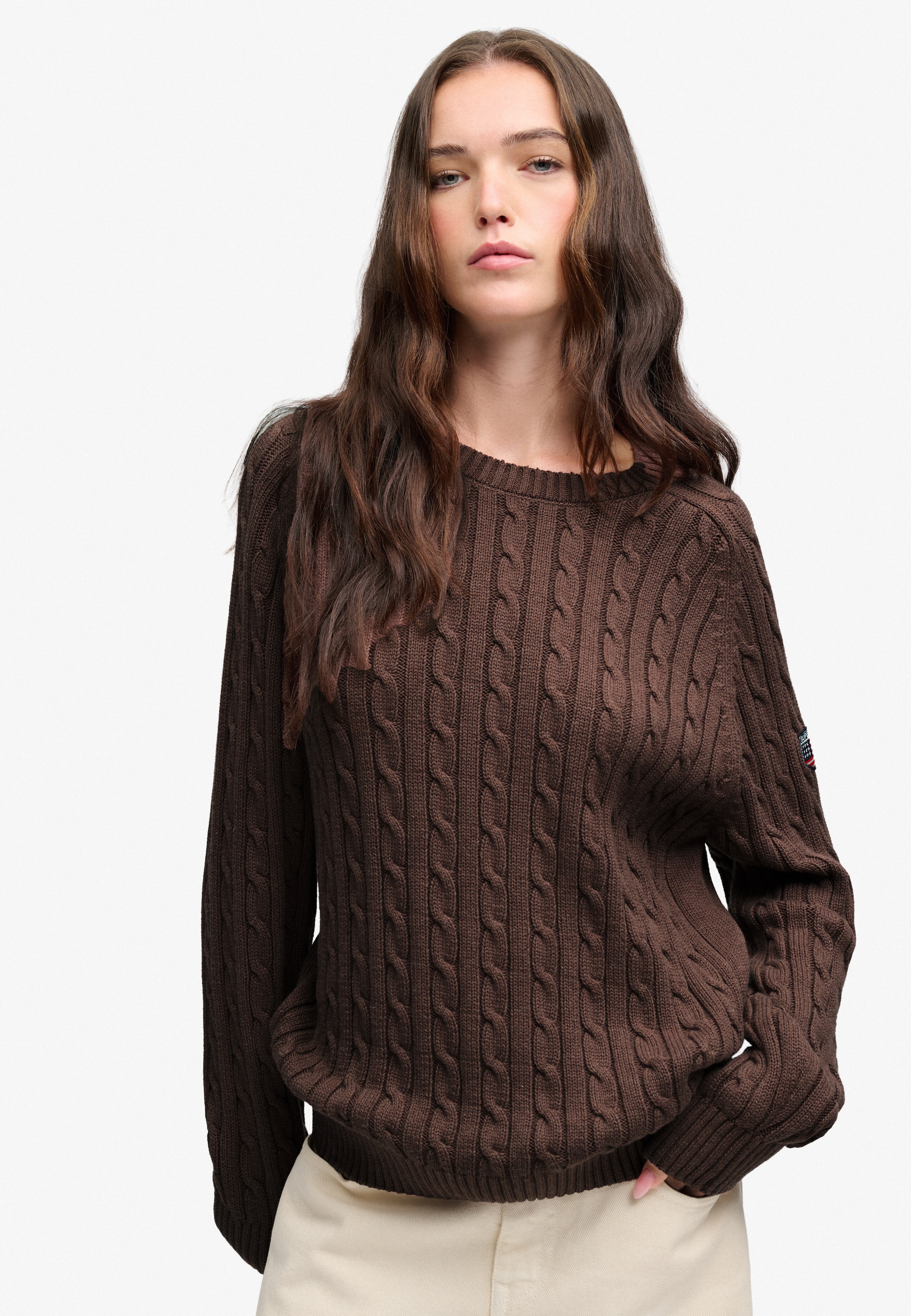 Image of Superdry Strickpullover "SLOUCHY CABLE KNIT" Baumwolle, loose fit