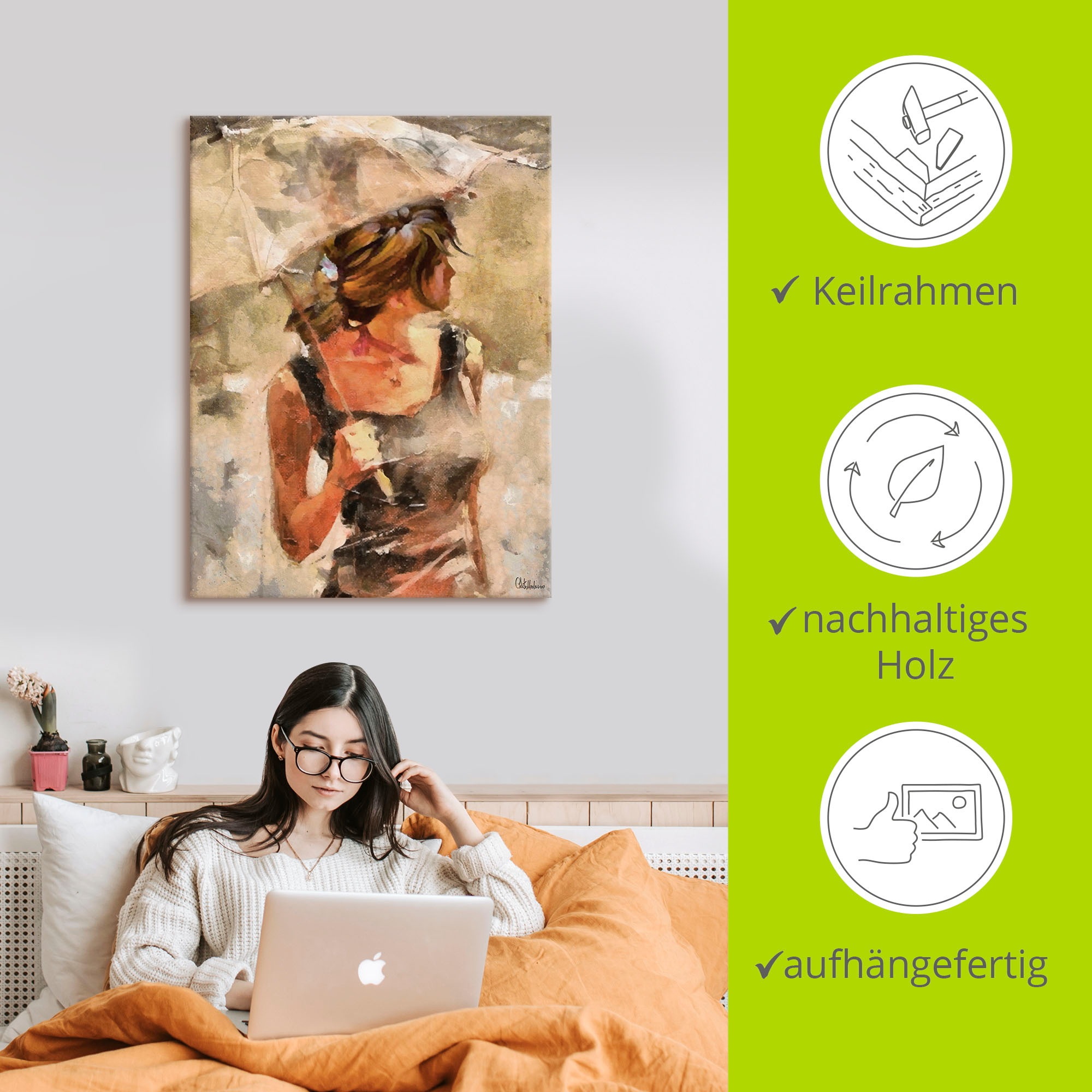 Artland Tableau sur toile »Lady mit Regenschirm« 1 cuis tlg. auf Holzrahmen gespannt