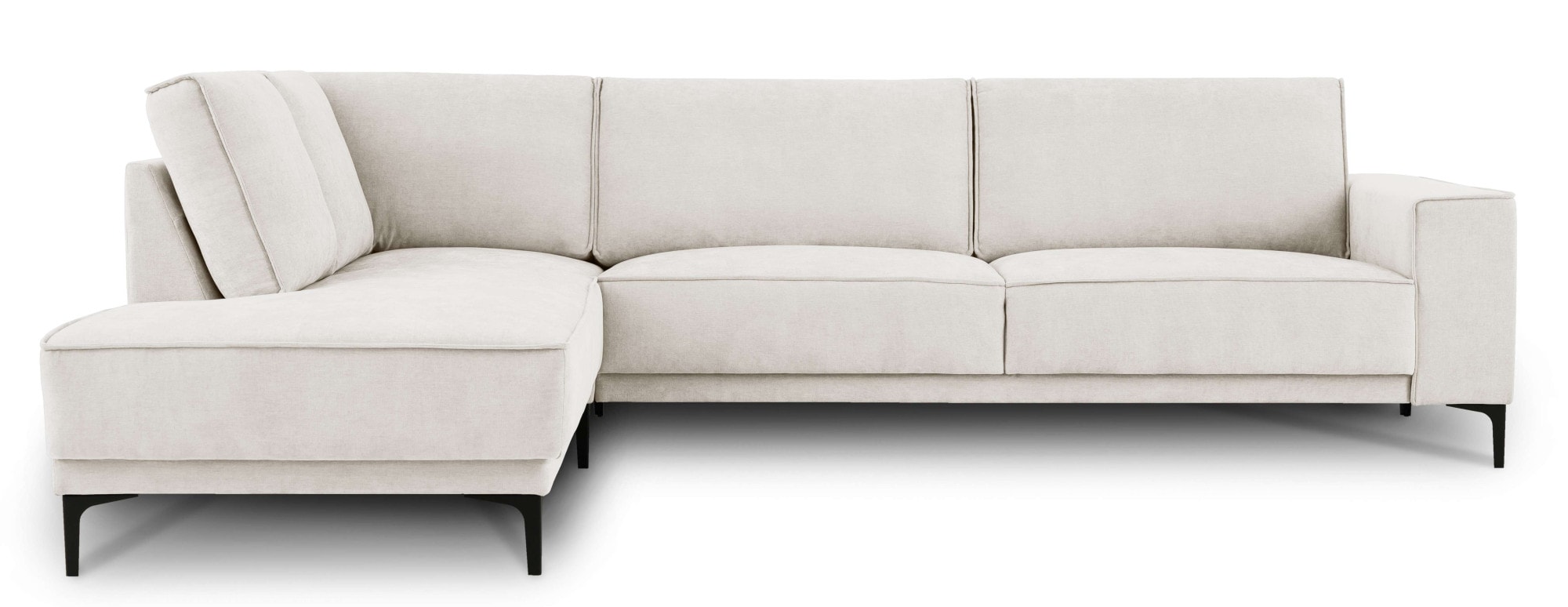 Places of Style Ecksofa »Polsterecke Oland, Struktur, Flachgewebe, Luxus-Microfaser, Boucle«, L-Form, 289 cm, Wellenunterfederung, Skandi-Design, Metallfüsse