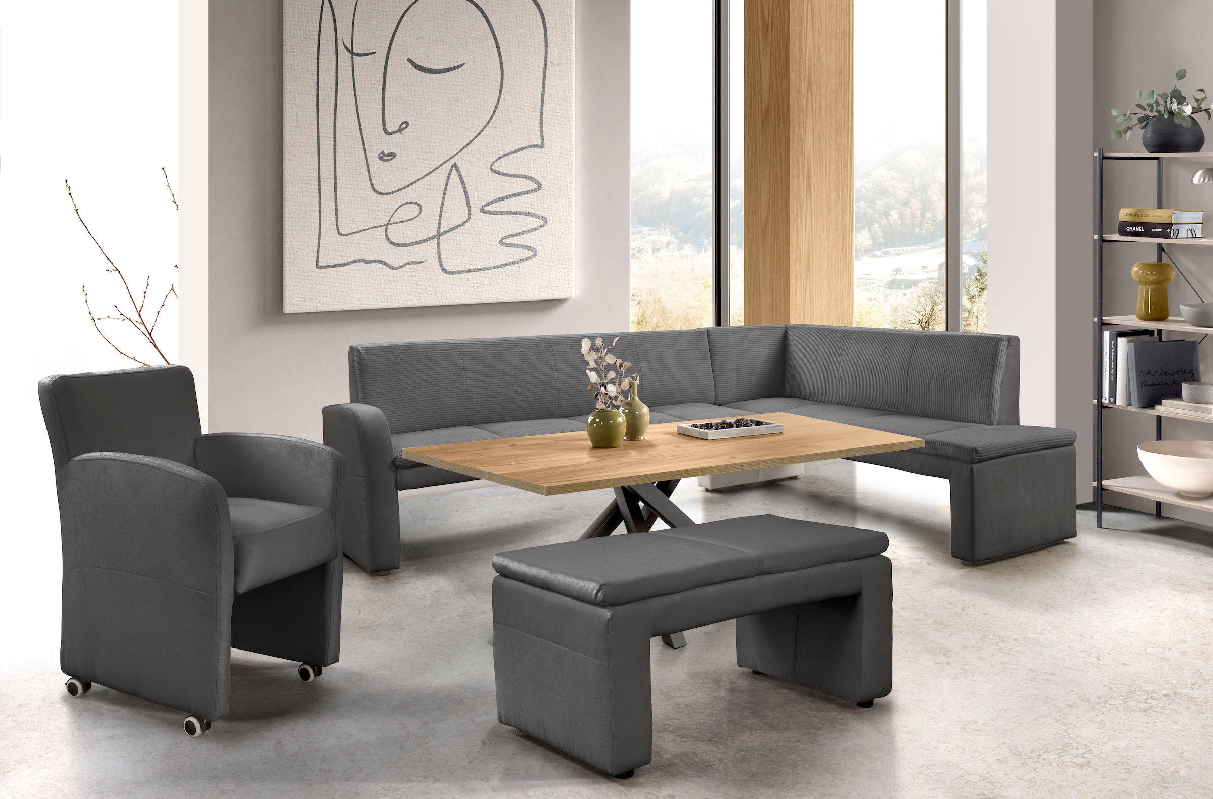 exxpo - sofa fashion Banc d'angle »Cortado, elegant und modern mit hohem Sitzkomfort« garde au sol élevée, belle finition des détails, revêtement cuir en option