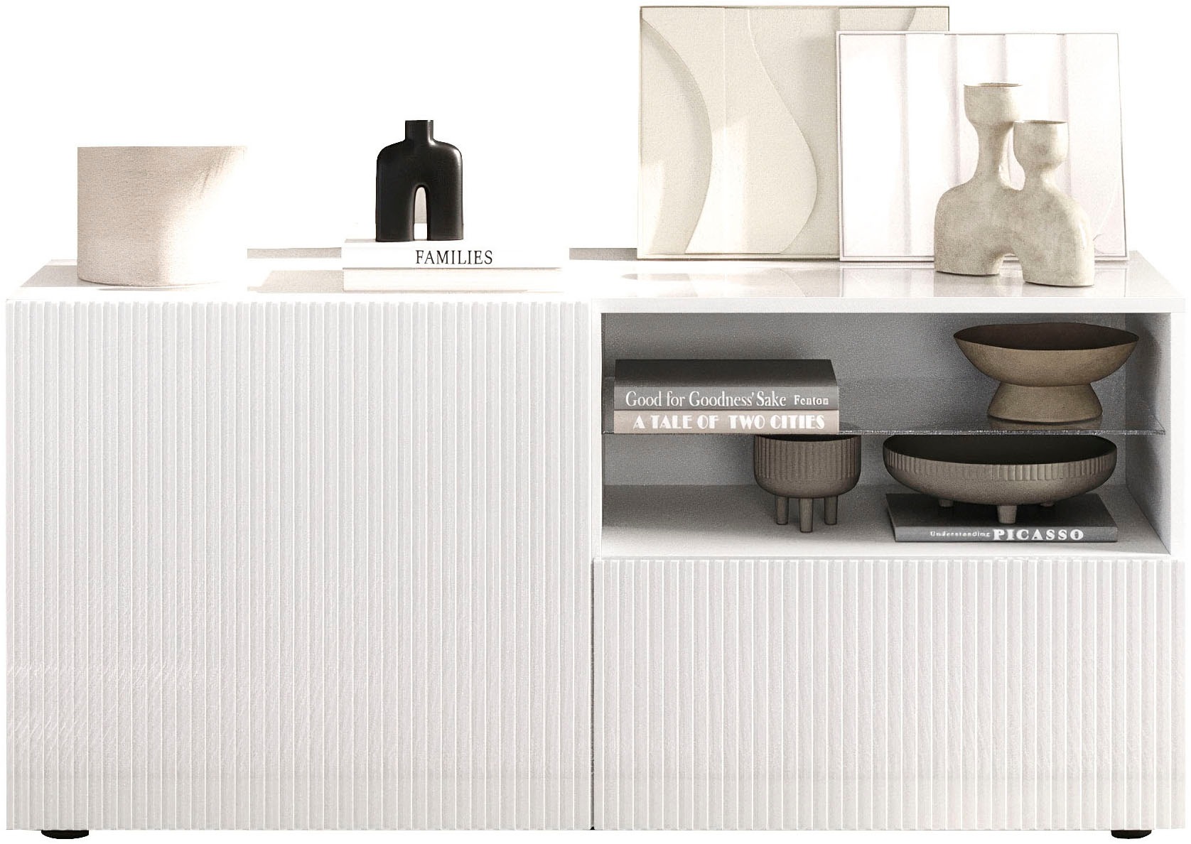 INOSIGN Lowboard »Rio Breite 120 cm, TV-Board 1 Tür u. 1 Schubkasten, TV-Schrank«, geriffelte MDF-Fronten, modern u. elegant, Kabelführung, platzsparend