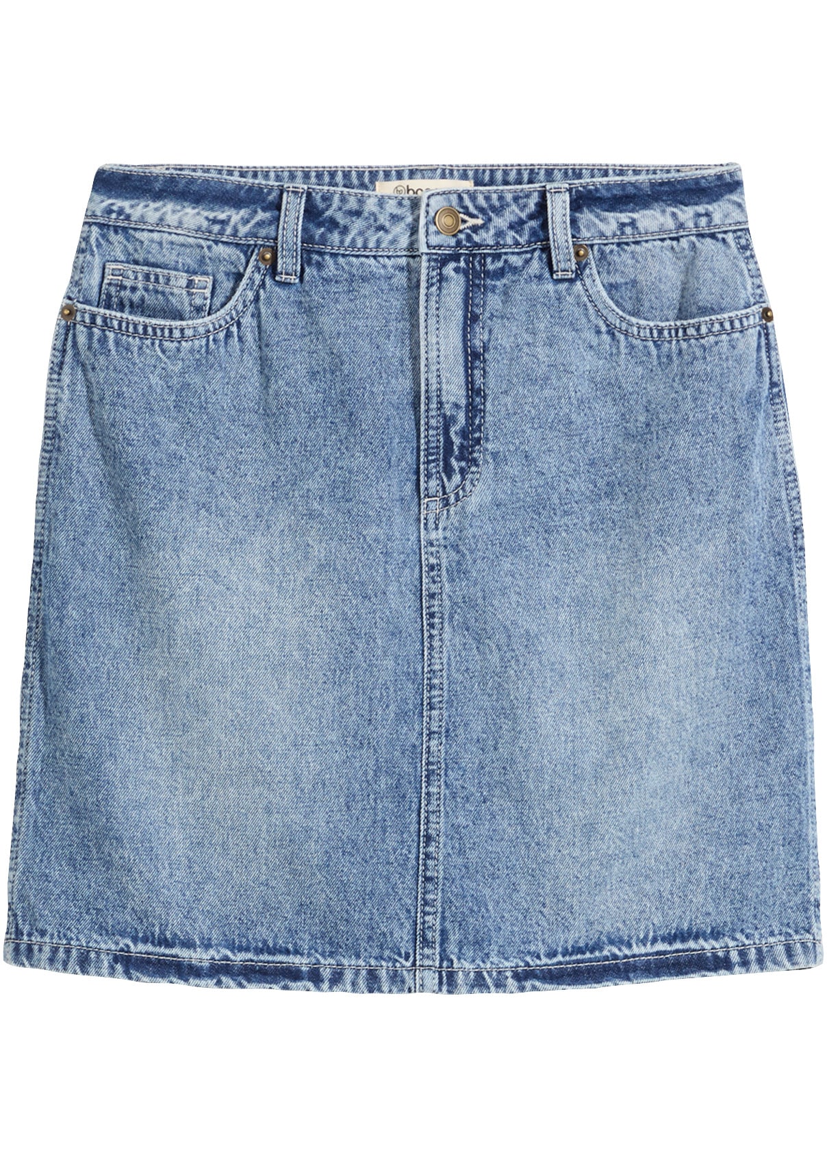 bonprix Jupe en jean coupe regular fit, avec fente arrière, en coton