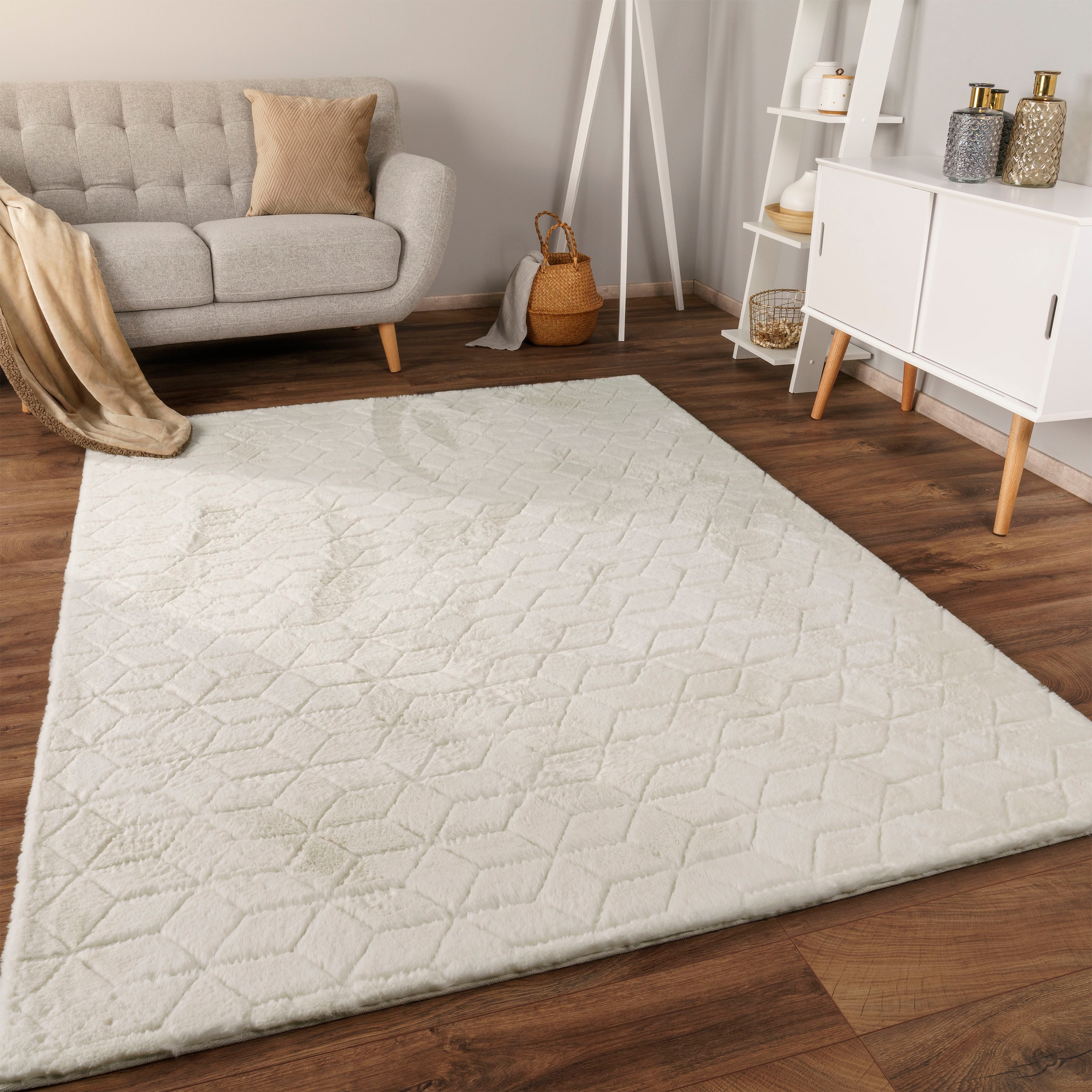 Paco Home Hochflor-Teppich »Arnheim 745«, rechteckig, 26 mm Höhe, Uni Farben, modernes geometrisches Design, besonders weich