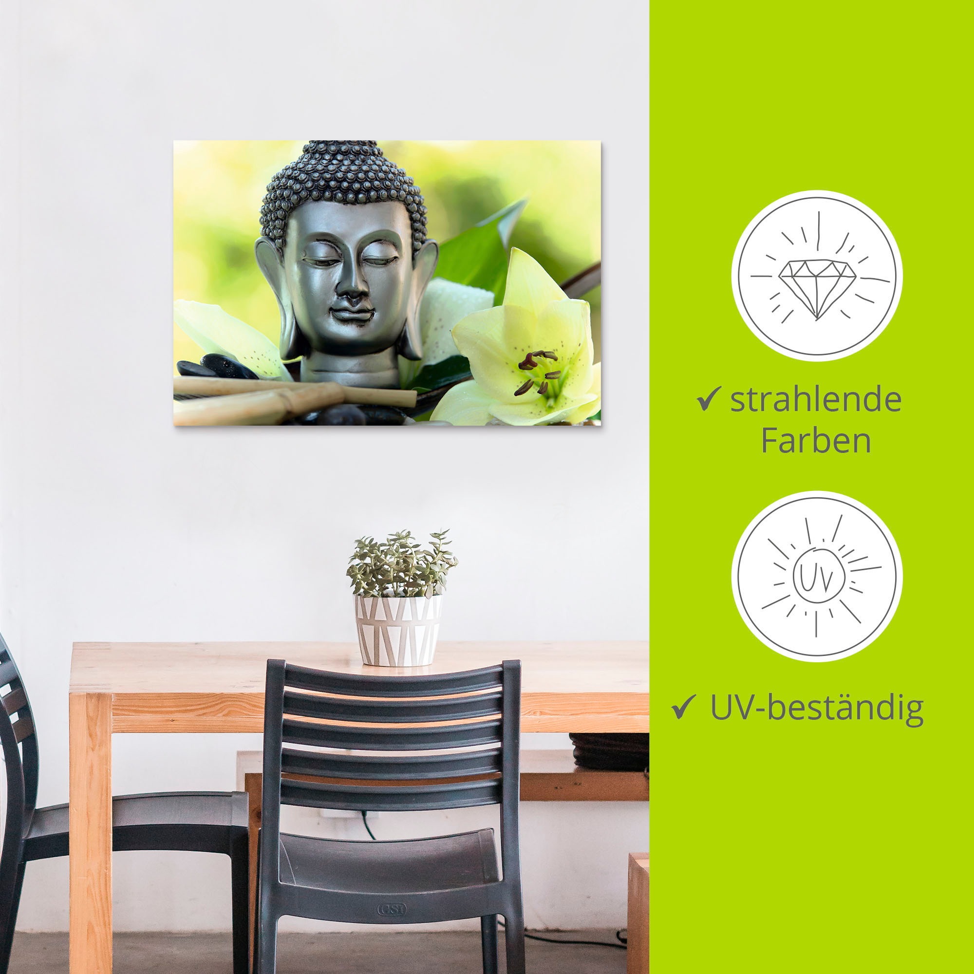 Artland Wandbild »Entspannung und Ruhe mit Buddha«, Buddhismus, (1 St.), als Alubild, Outdoorbild, Leinwandbild, Poster, Wandaufkleber