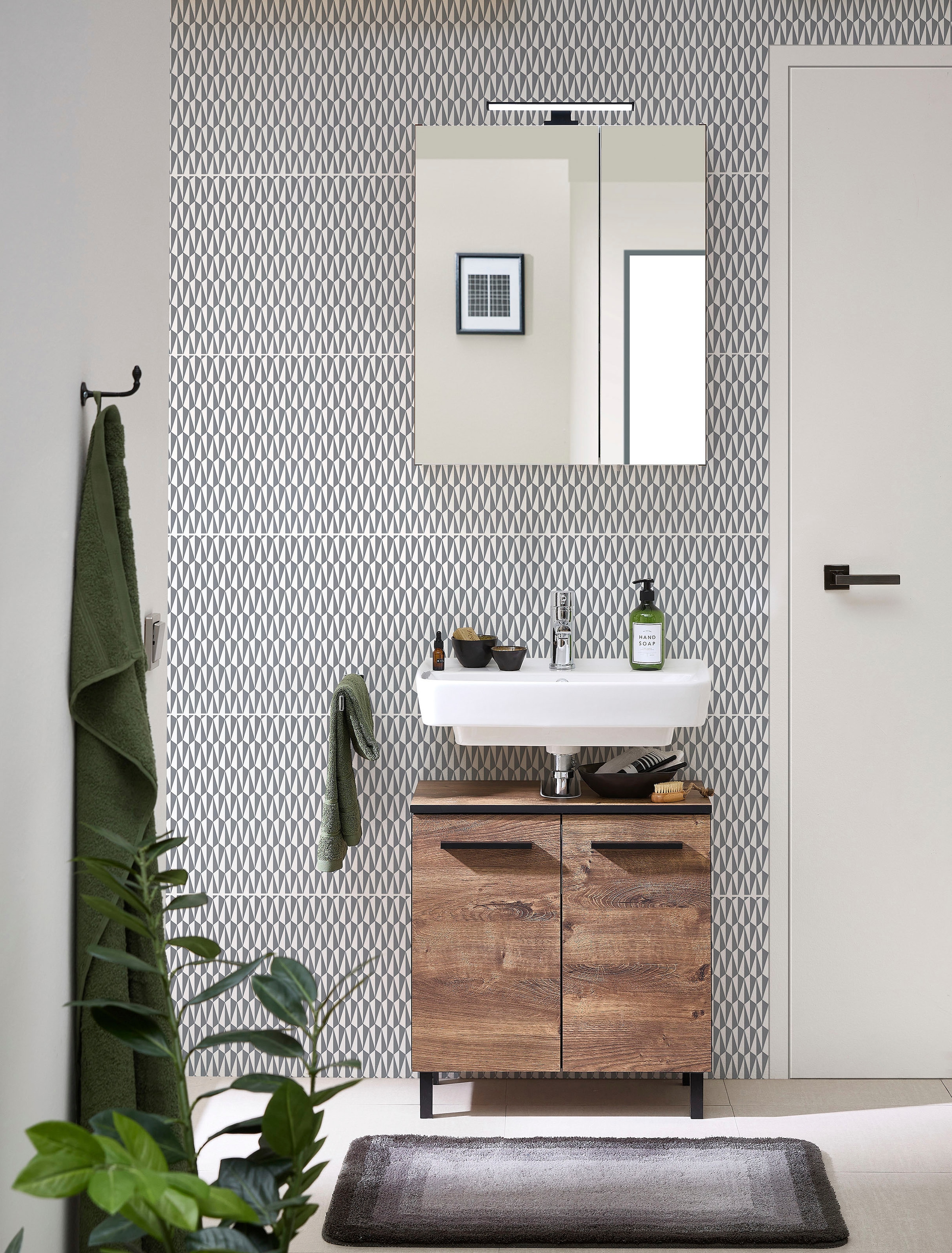 Saphir Waschbeckenunterschrank »Quickset 374 Unterbeckenschrank, Eiche Ribbeck quer Nachbildung« Waschbeckenschrank inkl. Türdämpfer, 60 cm breit, ohne Waschbecken