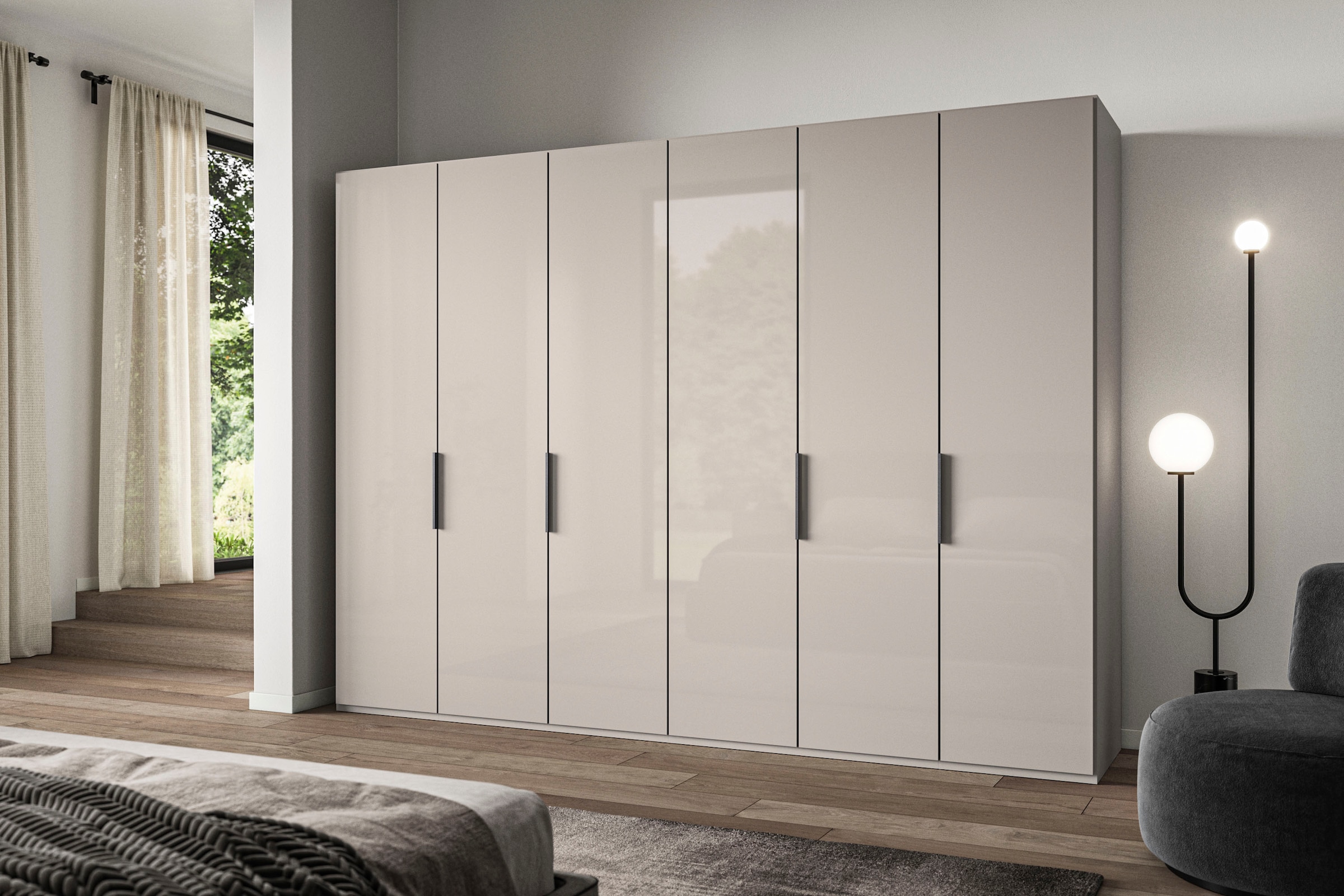 WIEMANN Armoire à portes pliantes »Ohio, Kleiderschrank, Schrank, Garderobe, mit Glasfront, 300 cm« inklusive Einlegeböden & Kleiderstangen, 2 Höhen, MADE IN GERMANY,  inklusive Türdämpfung, hochwertige Glasfront