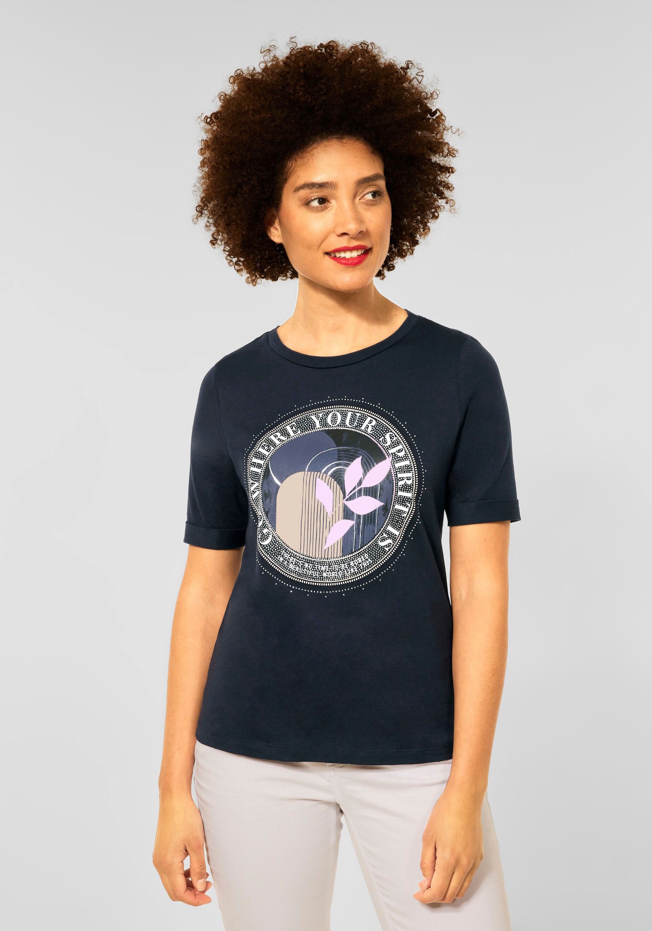 Image of STREET ONE Rundhalsshirt, mit Steinchen-Deko bei Ackermann Versand Schweiz