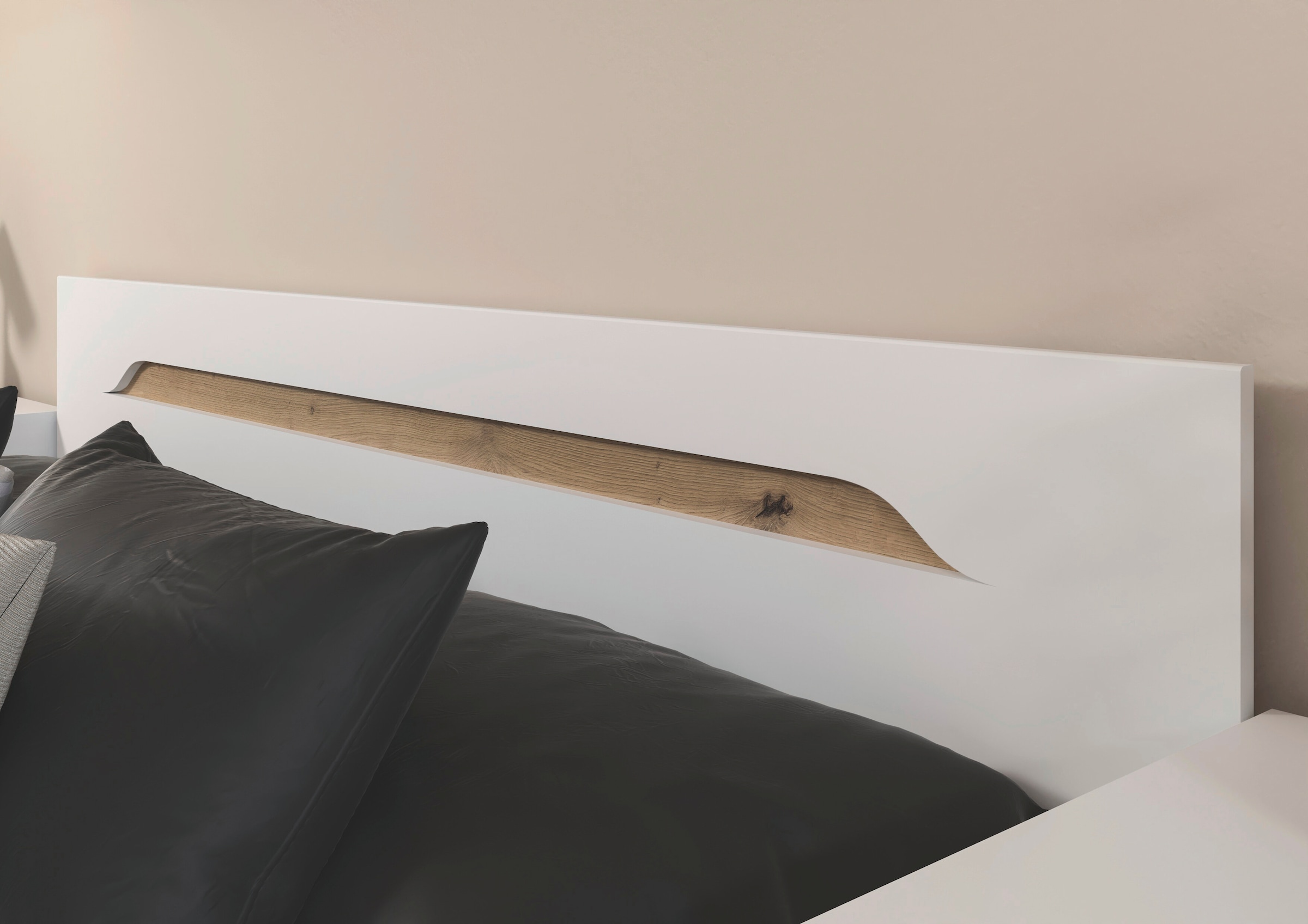 GOODproduct Bett »Doppelbett Holzbett Futonbett AGORDO« Liegefläche: 180x200 cm,  mit stilvoller Kopfteil-Absetzung in Eiche Artisan MADE IN GERMANY