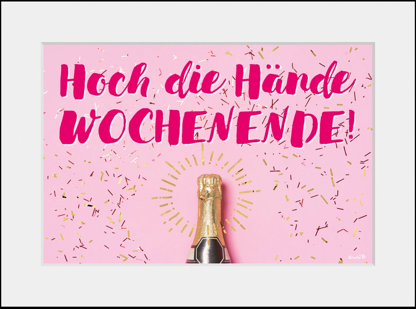Image of queence Bild "HOCH DIE HÄNDE WOCHENENDE" Fashion Humor Mode Motivationsbilder Sprüche & Texte Wein 1 Stk. tlg. HD Premium Poster-Druck inkl. Holzrahmen