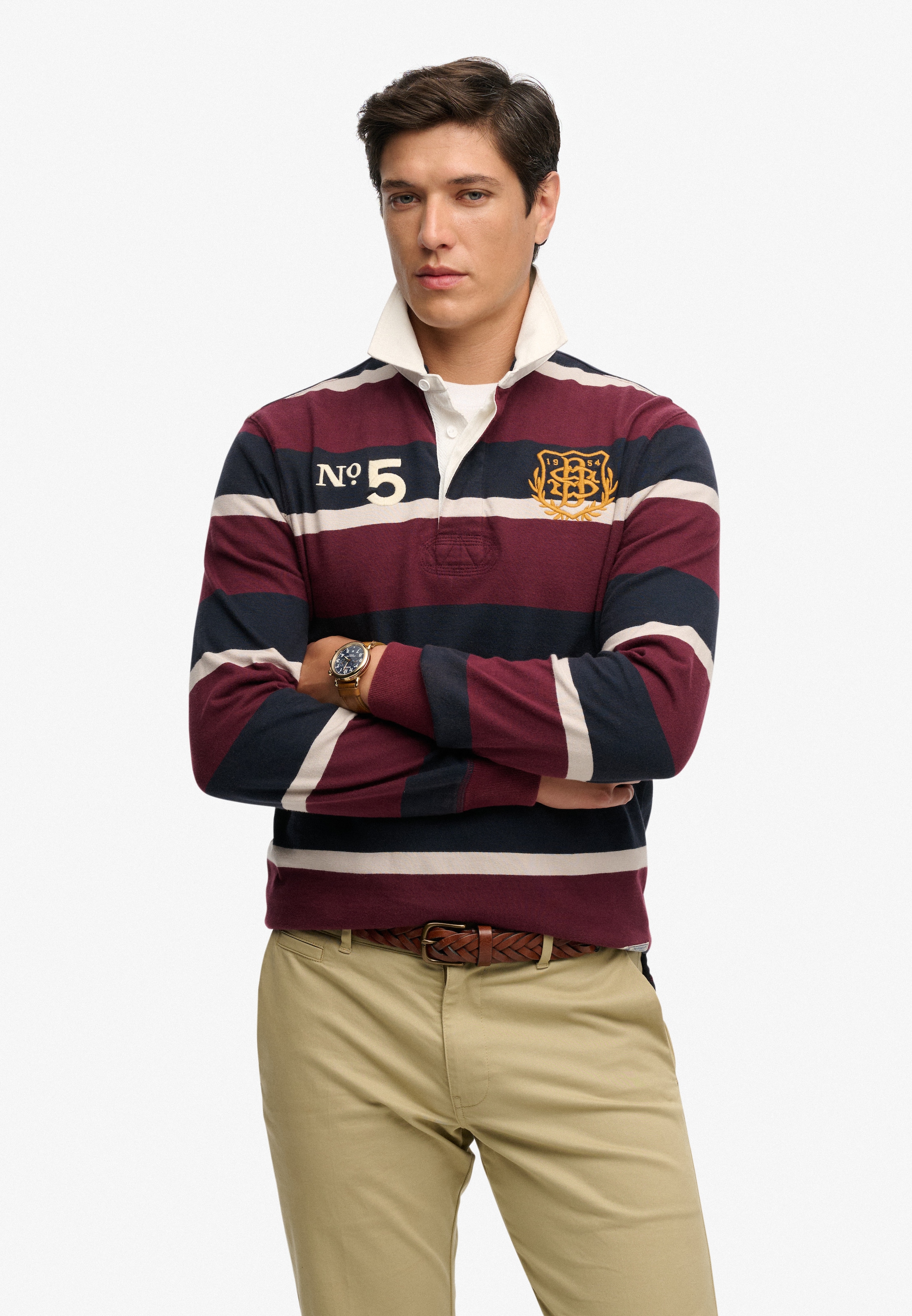 Superdry T-shirt à manches longues »DOUBLE EMBLEM STRIPE RUGBY« aus Baumwolle und Single Jersey, Relaxed Fit, gestreifte Optik