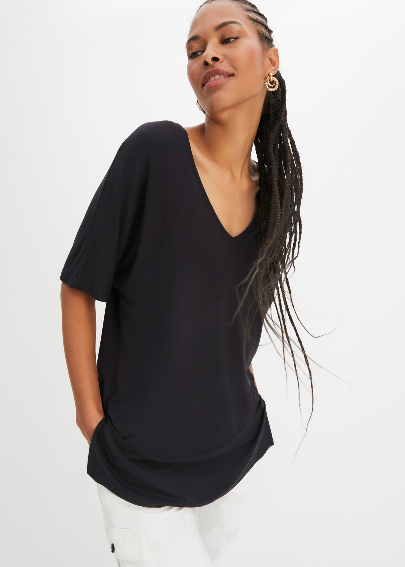 Image of bonprix T-Shirt "Long-Shirt aus nachhaltigem Viskose-Mix" Oversize-Passform, Halbarm-Design, aus Viskose-Mix mit Elasthan