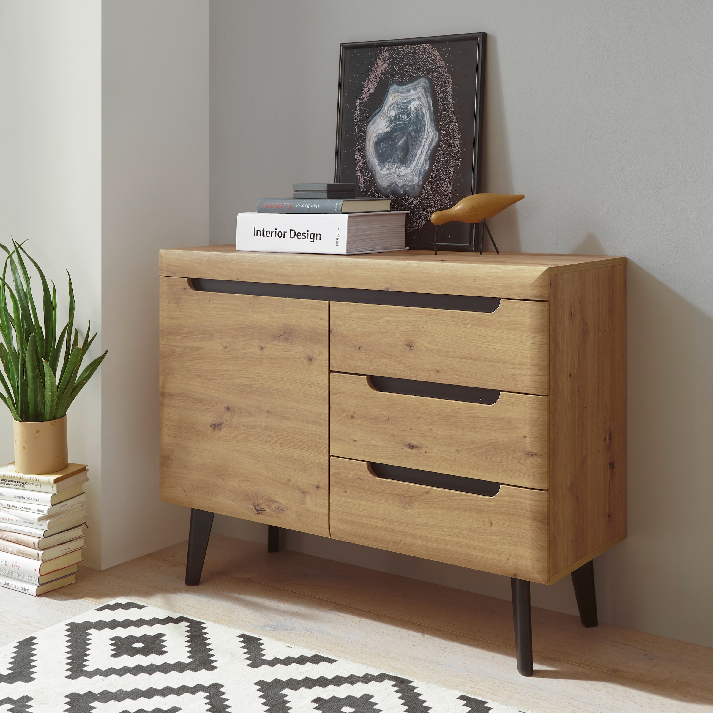 Image of Home affaire Sideboard "Torge, Anrichte, Kommode, Schubladenschrank" 1 Stk. tlg. abgeschrägte Füsse, drei Farben, Scandi Design, 107 cm breit