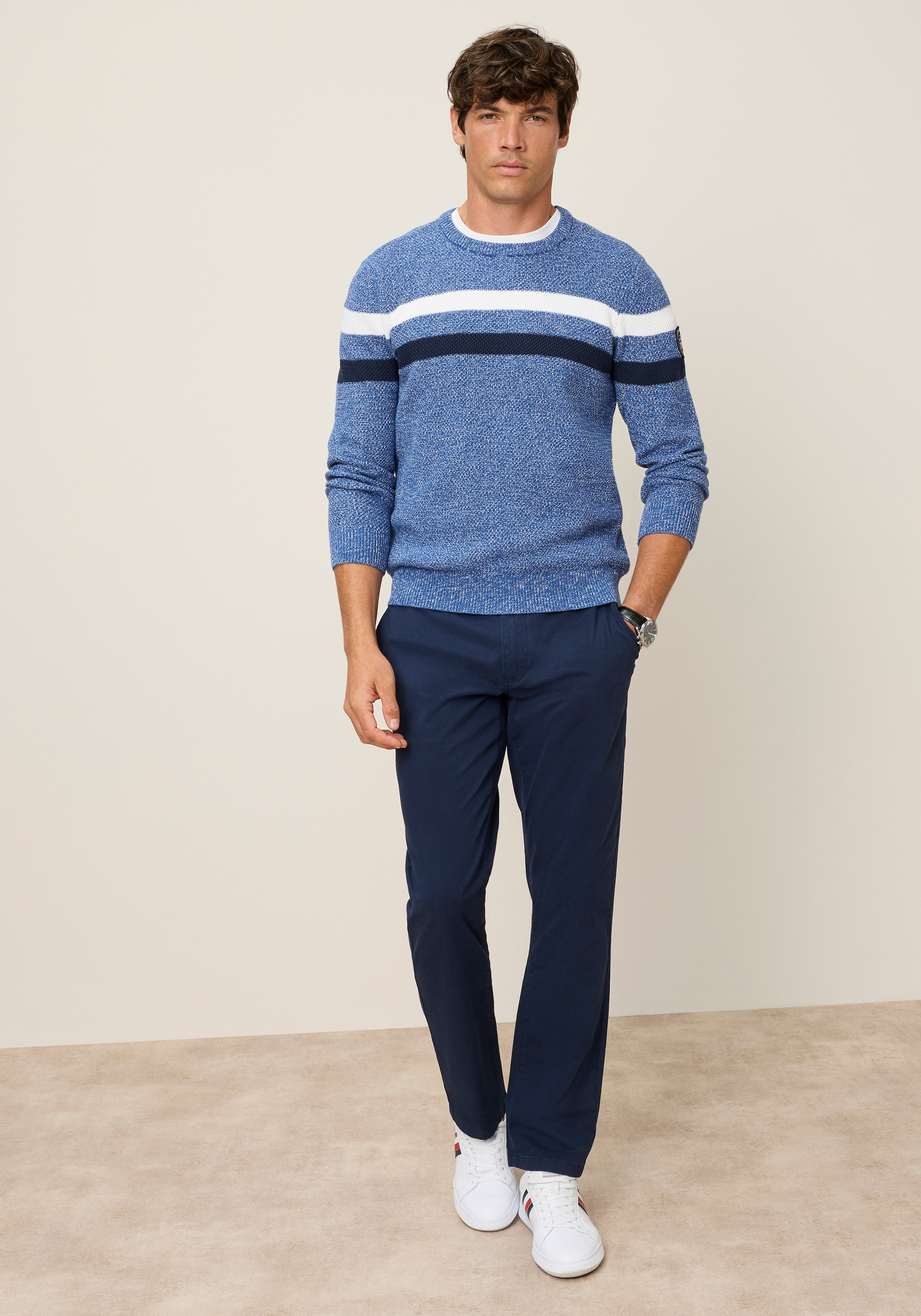 Man's World Pull à col rond »Bis Grösse 5 XL« aspect chiné