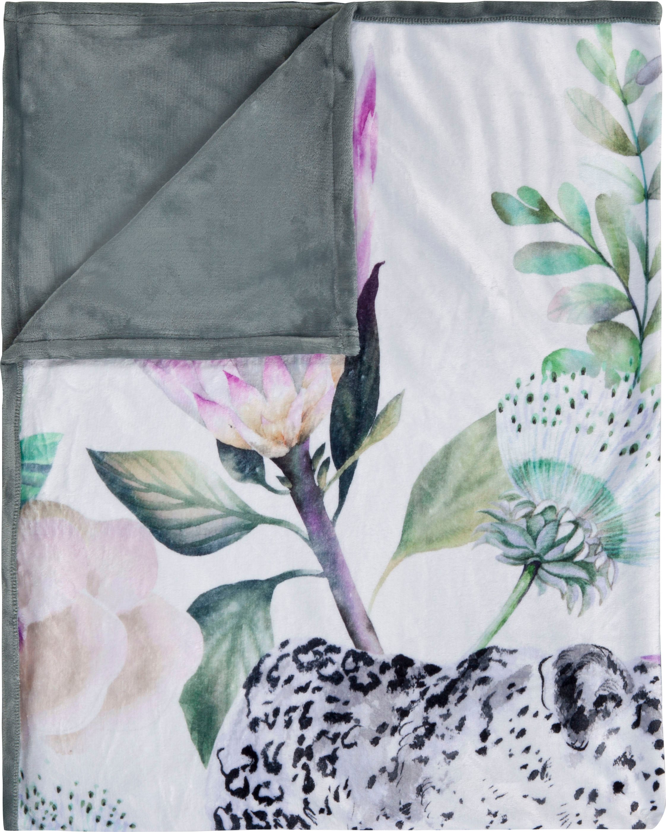 Happiness Plaid »Volterra«, Sehr Weich, Kuscheldecke, 130x160 cm, Wendeoptik, Leopard, Grün