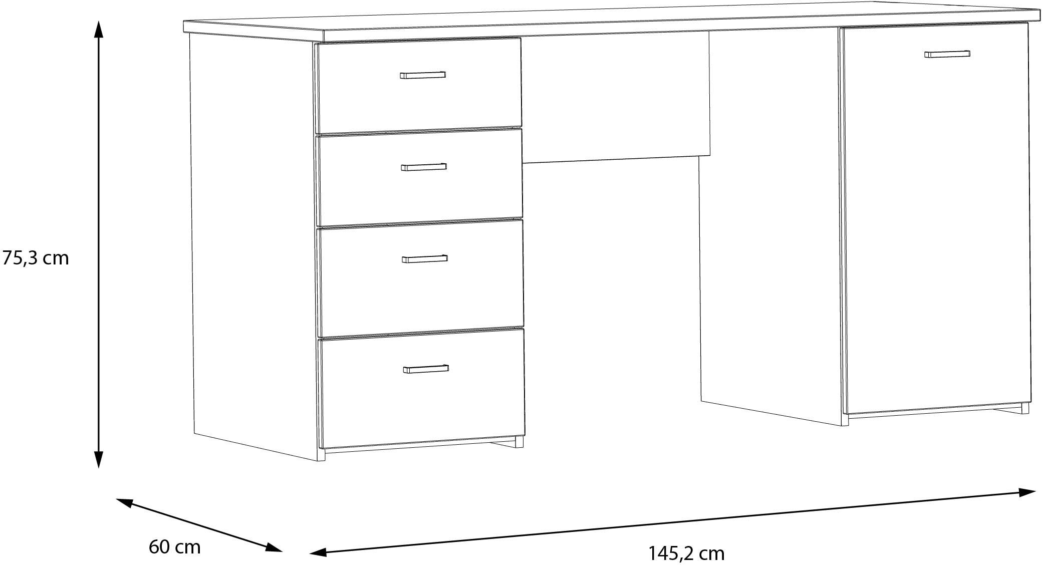 FORTE Schreibtisch »Goldsboro« mit 4 Schubladen, Soft-Close, Metallgriffe in schwarz, Breite 145 cm