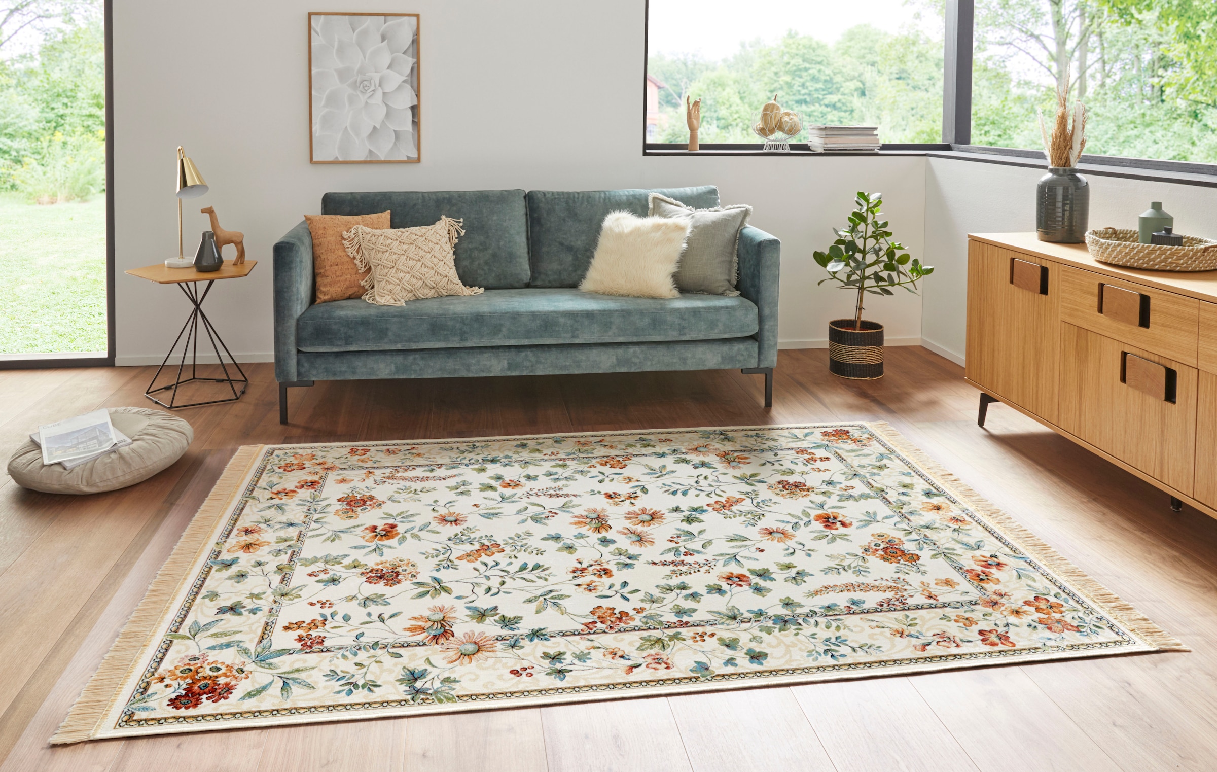 Image of HANSE Home Teppich "Orient Flowers" rechteckig 5 mm Höhe Kurzflor mit Fransen, Orient, Wohnzimmer, Schlafzimmer, Esszimmer