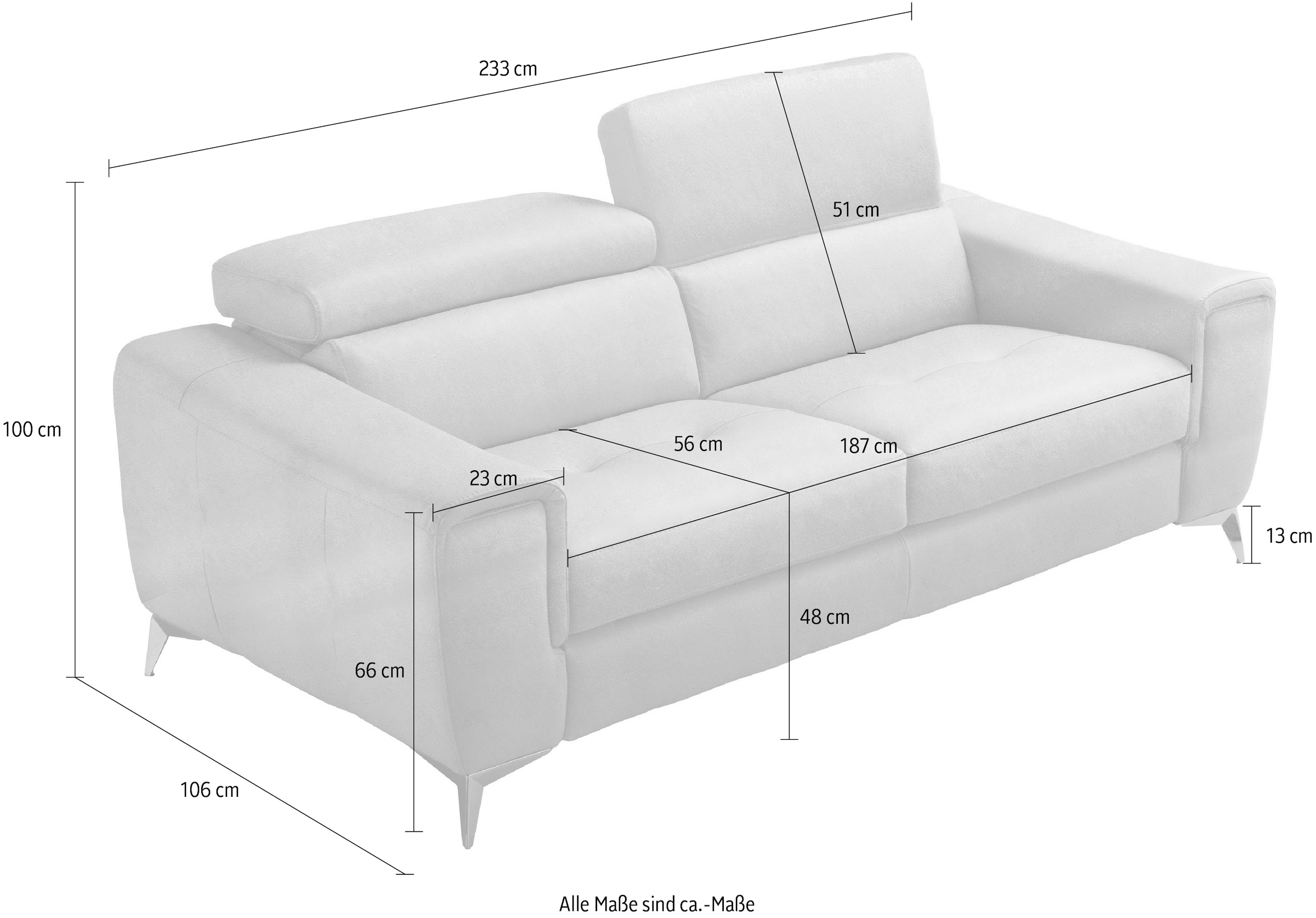 Egoitaliano Schlafsofa »Francine Designsofa, Loungesofa mit Dauerschlaffunktion, Breite 233 cm« Bettfunktion, Luxus-Microfaser Lederoptik, steingrau, Fussfarbe chrom