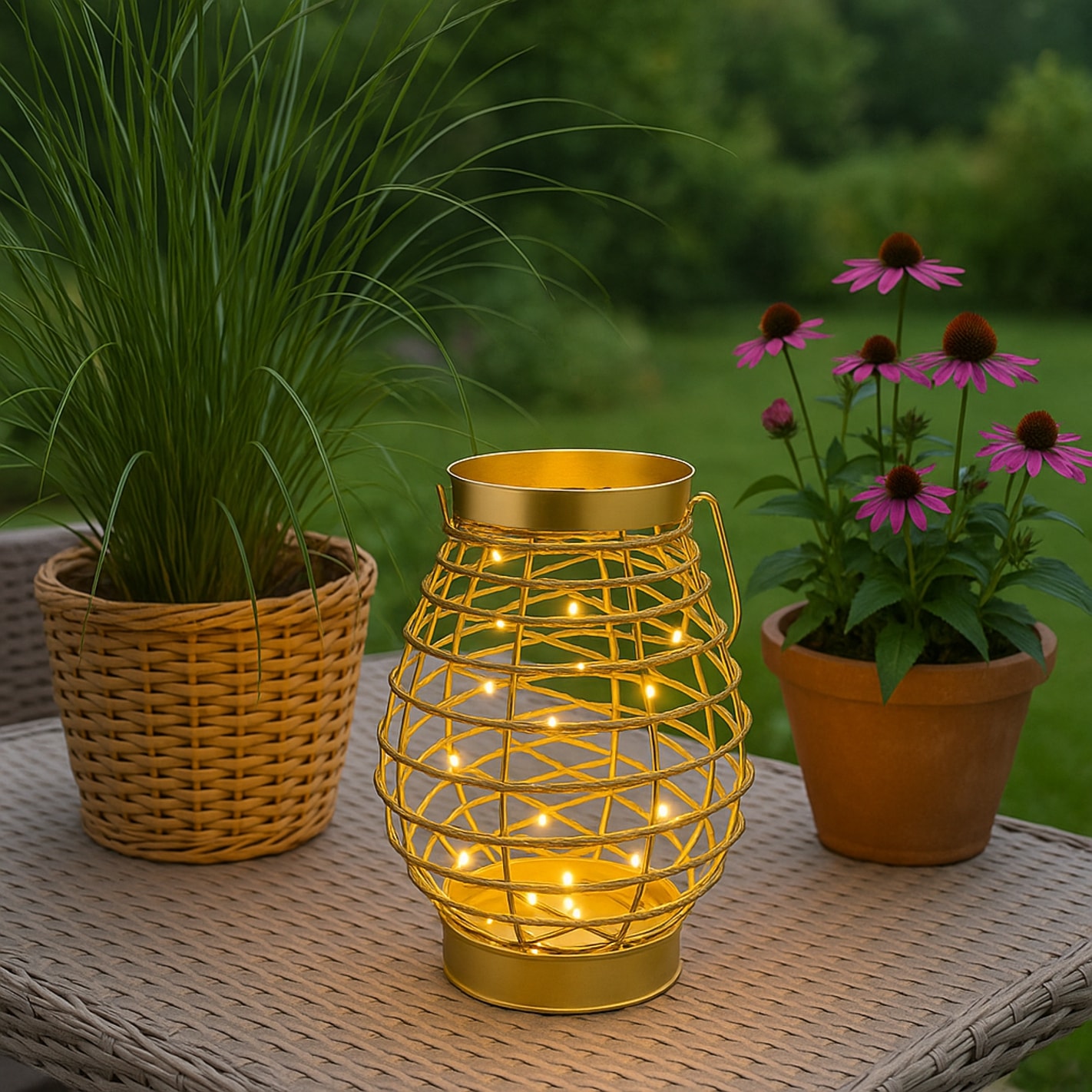 I.GE.A. Photophore »LED-Laterne aus Metall Kordel« Windlicht Kerzenlaterne Gold Tischdeko Lichterkette