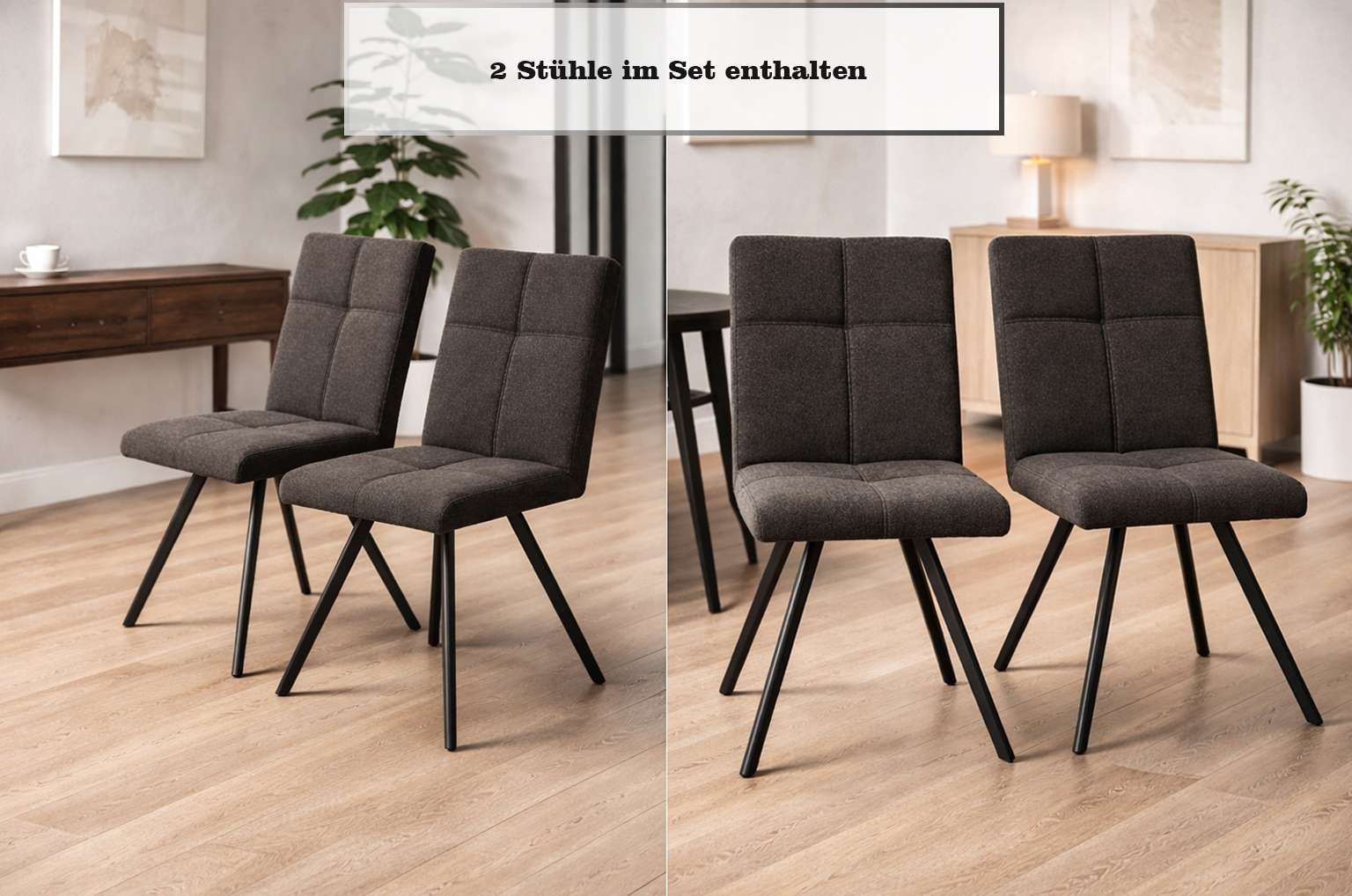 Home affaire Esszimmerstuhl »Mia Essstuhl, Wohnstuhl, Polsterstuhl, 4-Fussstuhl« (Set) 2 Stk.mit schwarz pulverbeschichteten Metallbeinen, gepolstert, modern