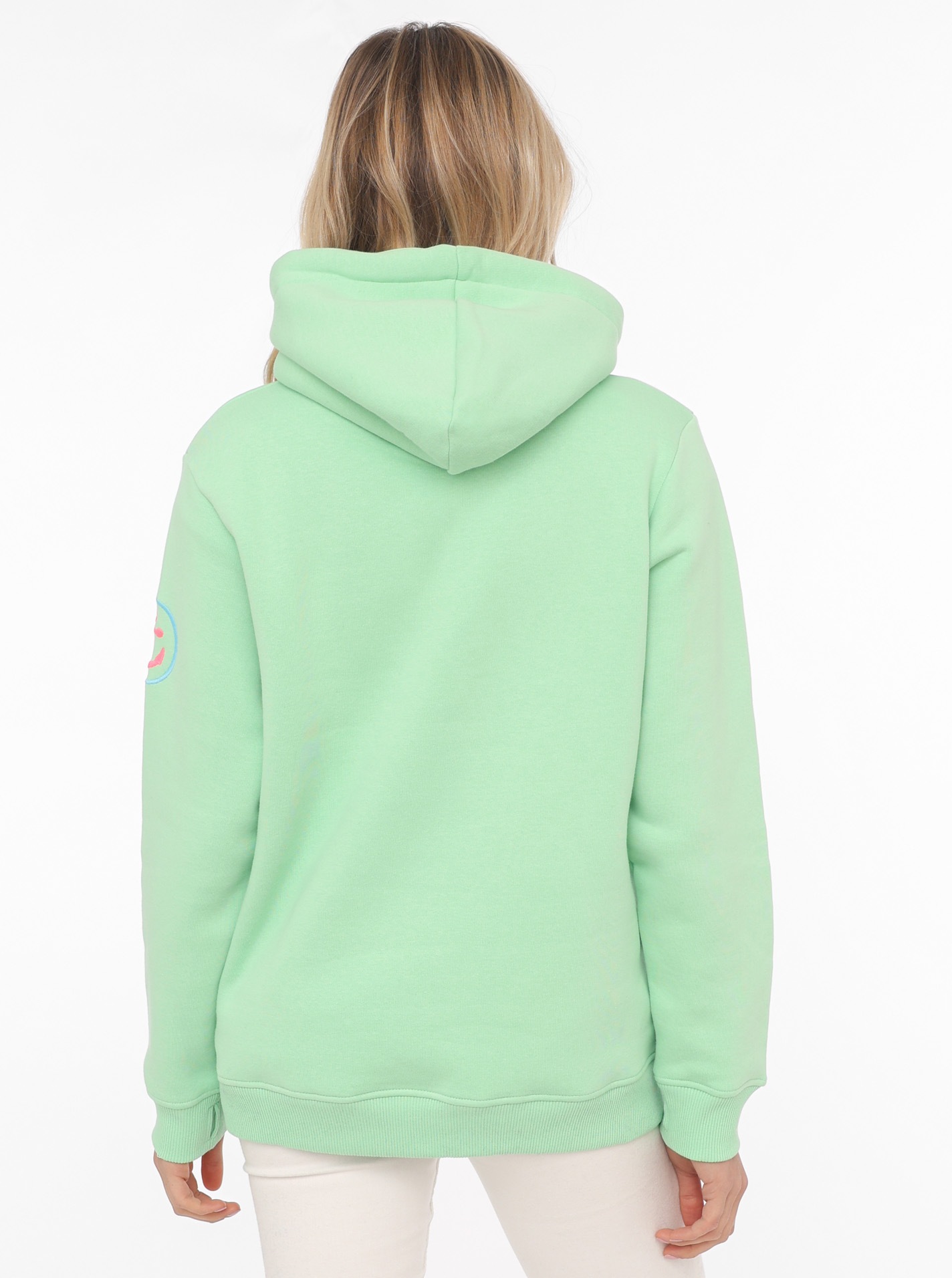 Zwillingsherz Sweat-Hoodie, mit aufgesticktem "MOIN"-Schriftzug in Neonfarben