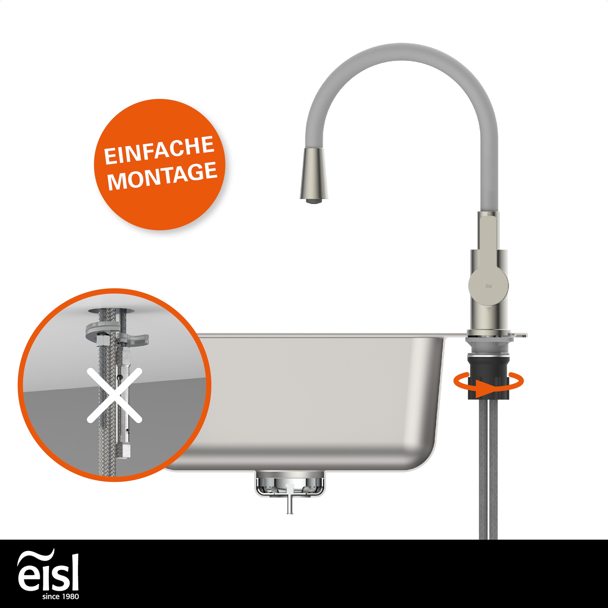 Eisl Robinet d'évier »Flexo« energiesparender Cold-Start, wassersparender Eco-Click,360° schwenkbar