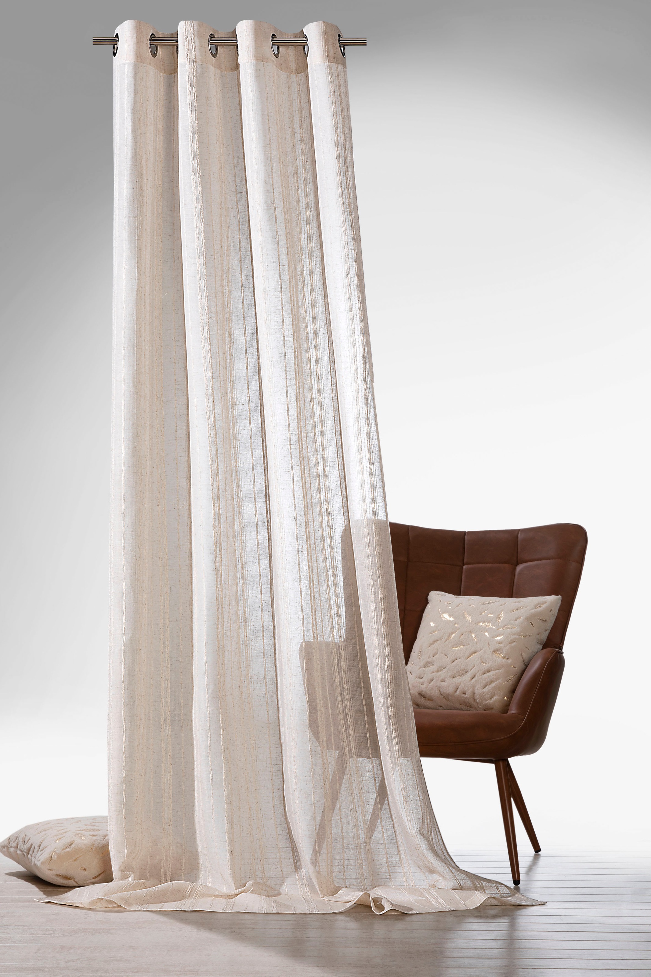 Image of Weckbrodt Vorhang "Natural Linen" Ösen 1 Stk. tlg. Leinen-Optik, Längsstreifen, halbtransparent, Gardine, Store