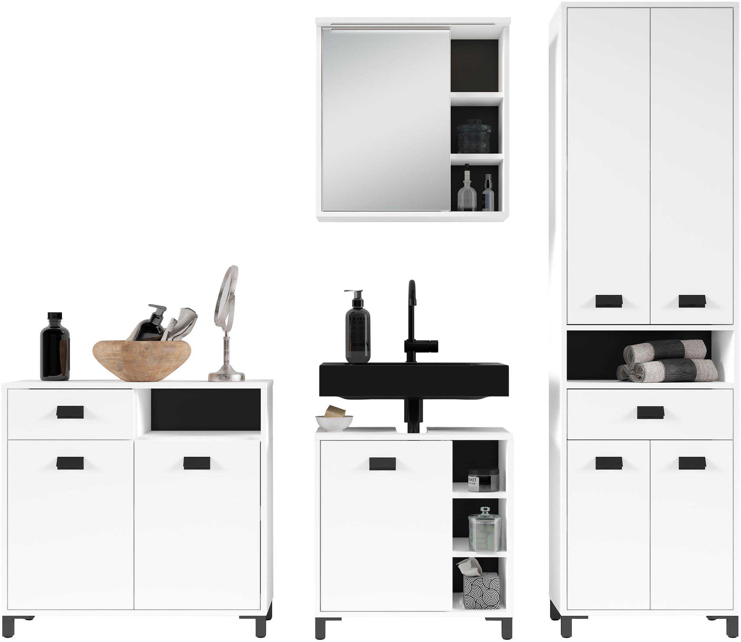 byLIVING Armoire haute »Wellness« Badezimmer Hochschrank mit 4 Türen und Schubkasten für viel Stauraum