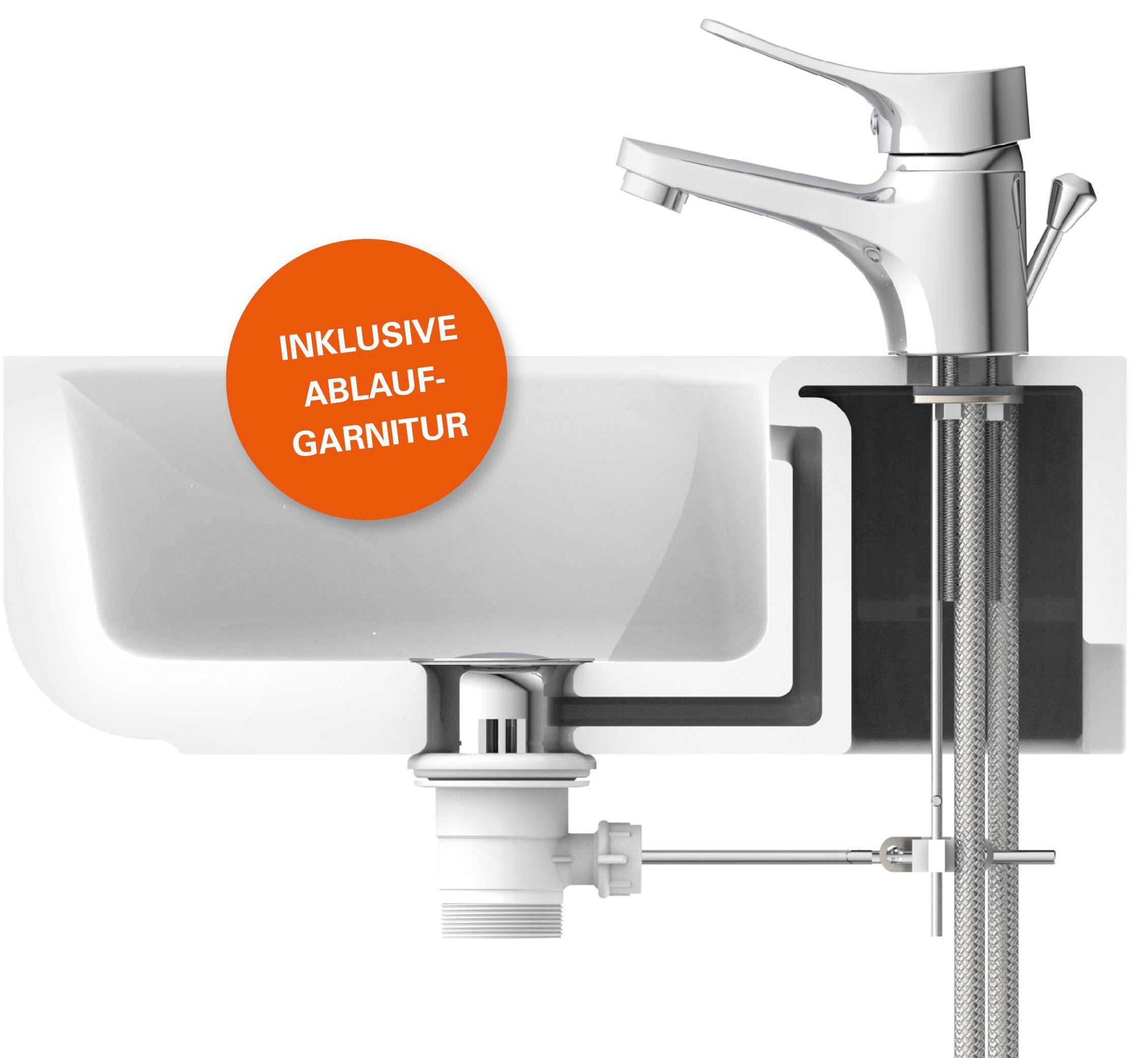 Eisl Robinet de lavabo »VERONA« avec tige de traction, robinet avec garniture d'évacuation, mitigeur, chrome