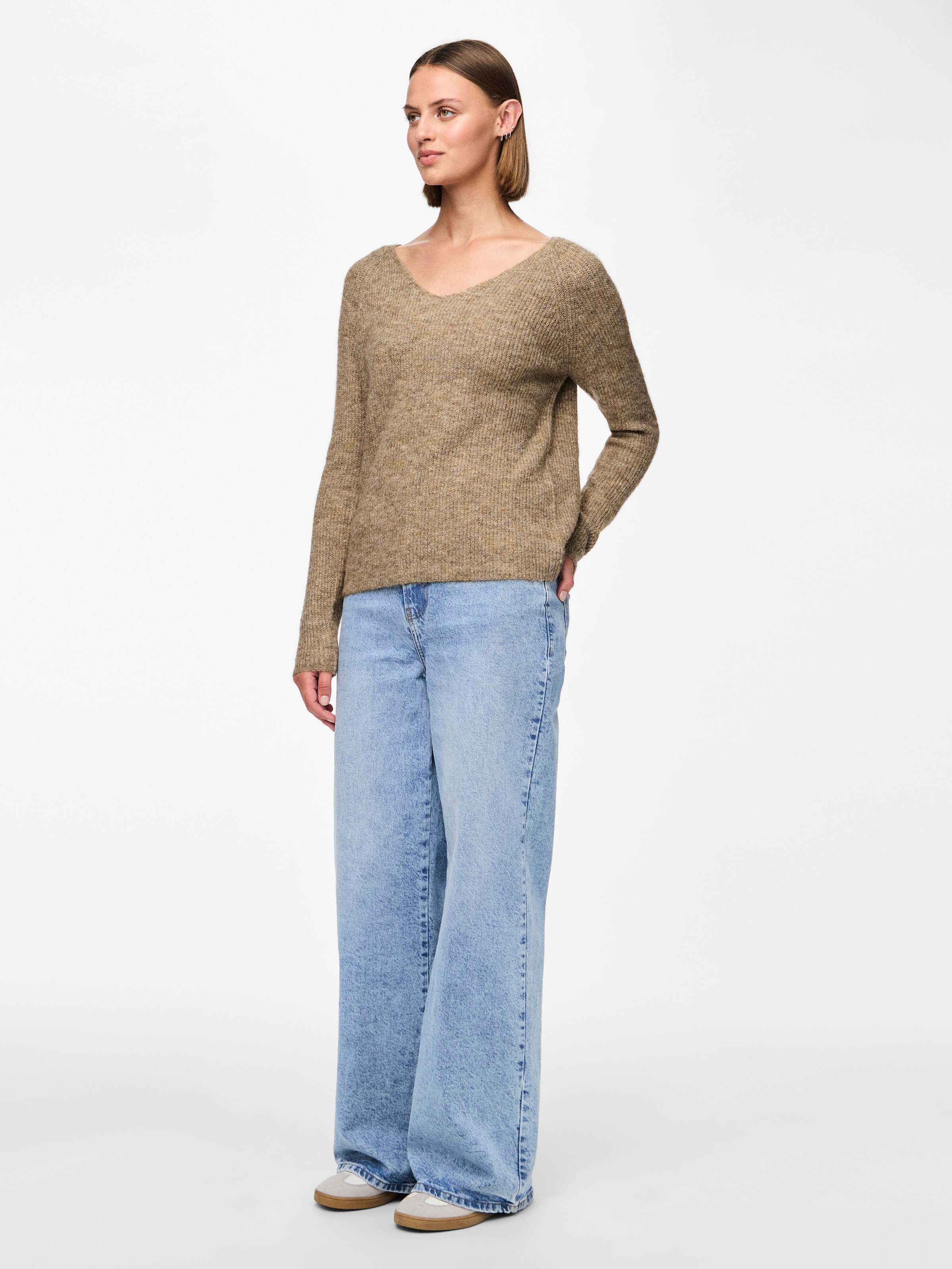 pieces Pull col V »PCELLEN LS V-NECK KNIT NOOS BC« mit Wolle