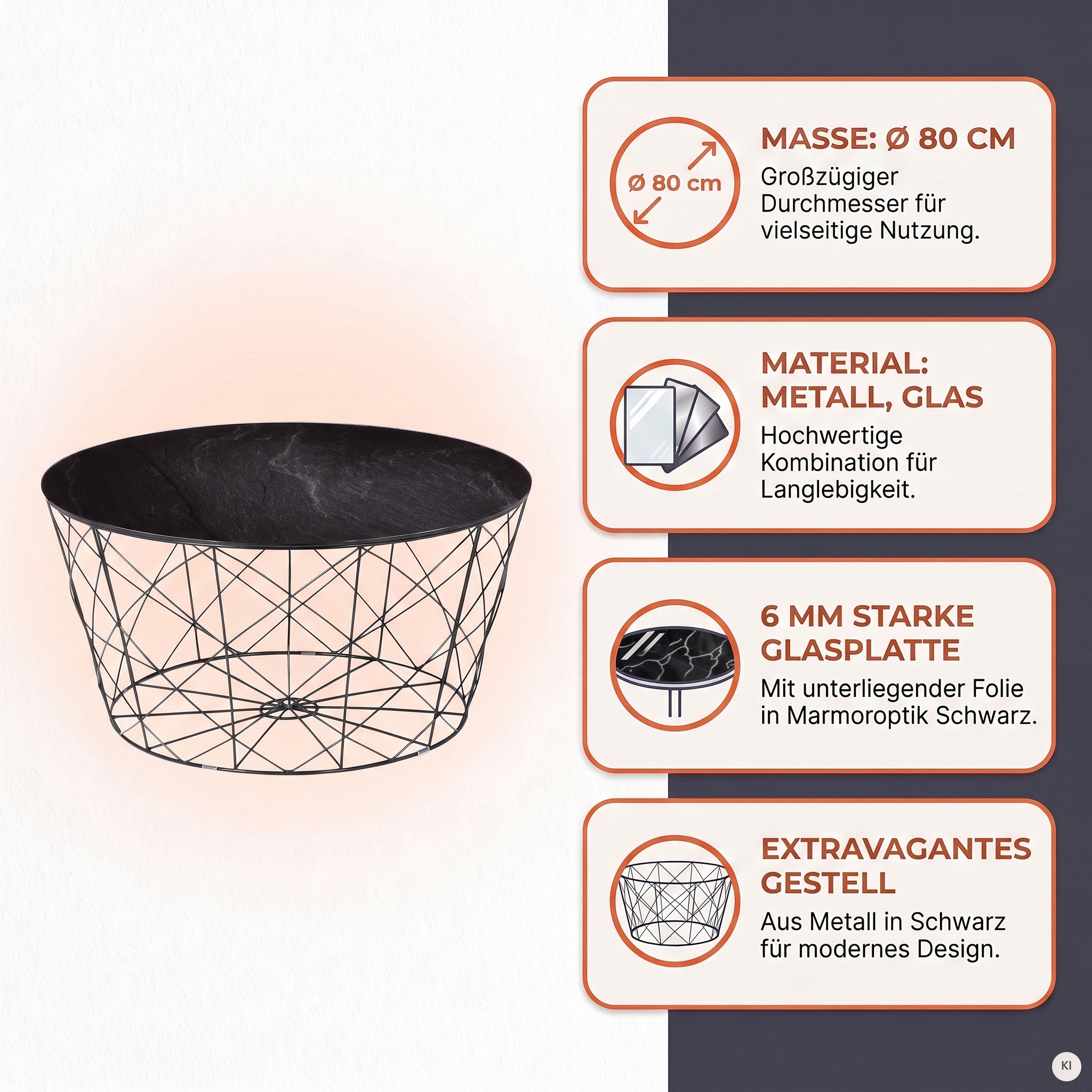 SalesFever Table basse »Caorle Coffeetable: Harmonisches Wohnambiente« structure panier élégante