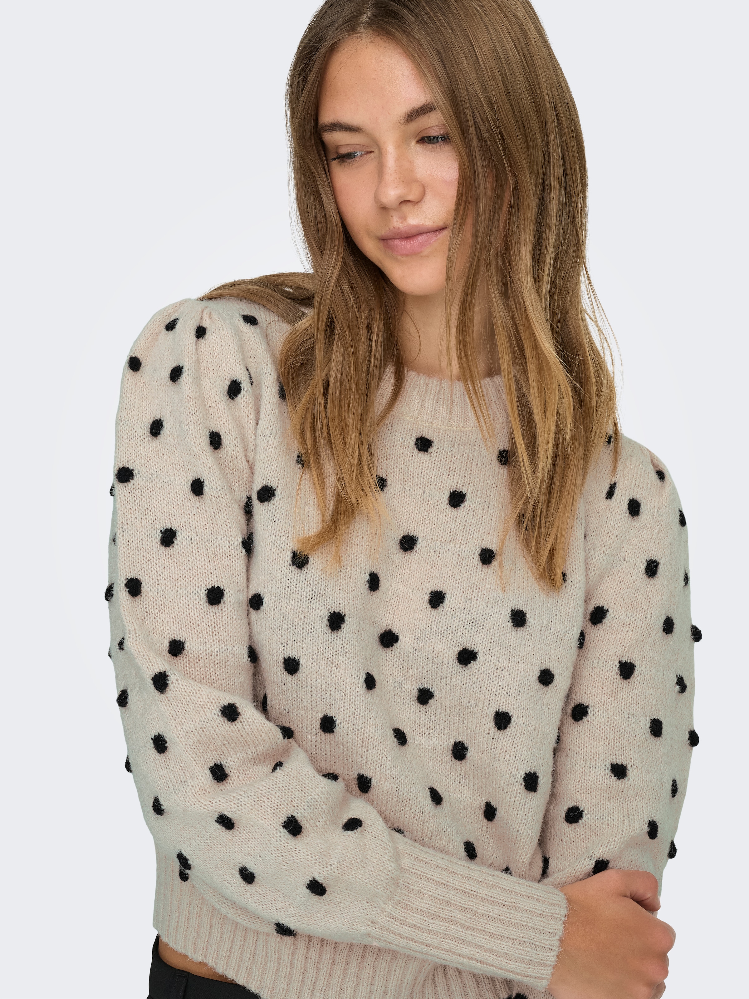 JDY Pull à col rond »JDYSIGRID LIFE L/S ON PUFF PULL KNT NOOS« in gepunkteter Optik