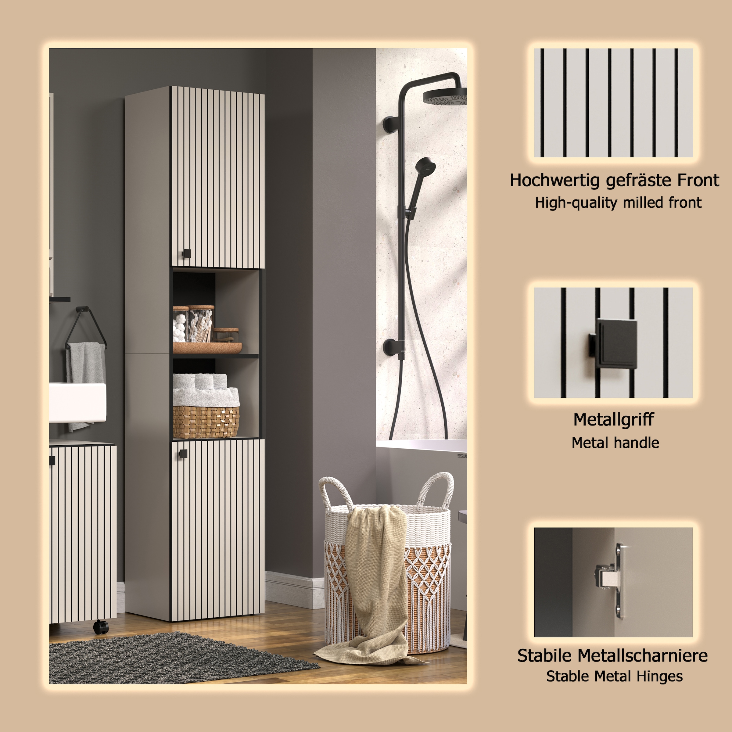 welltime Armoire haute »Amrum« Badezimmerschrank mit und ohne Schublade - (B/T/H) 40-70/31/186 cm