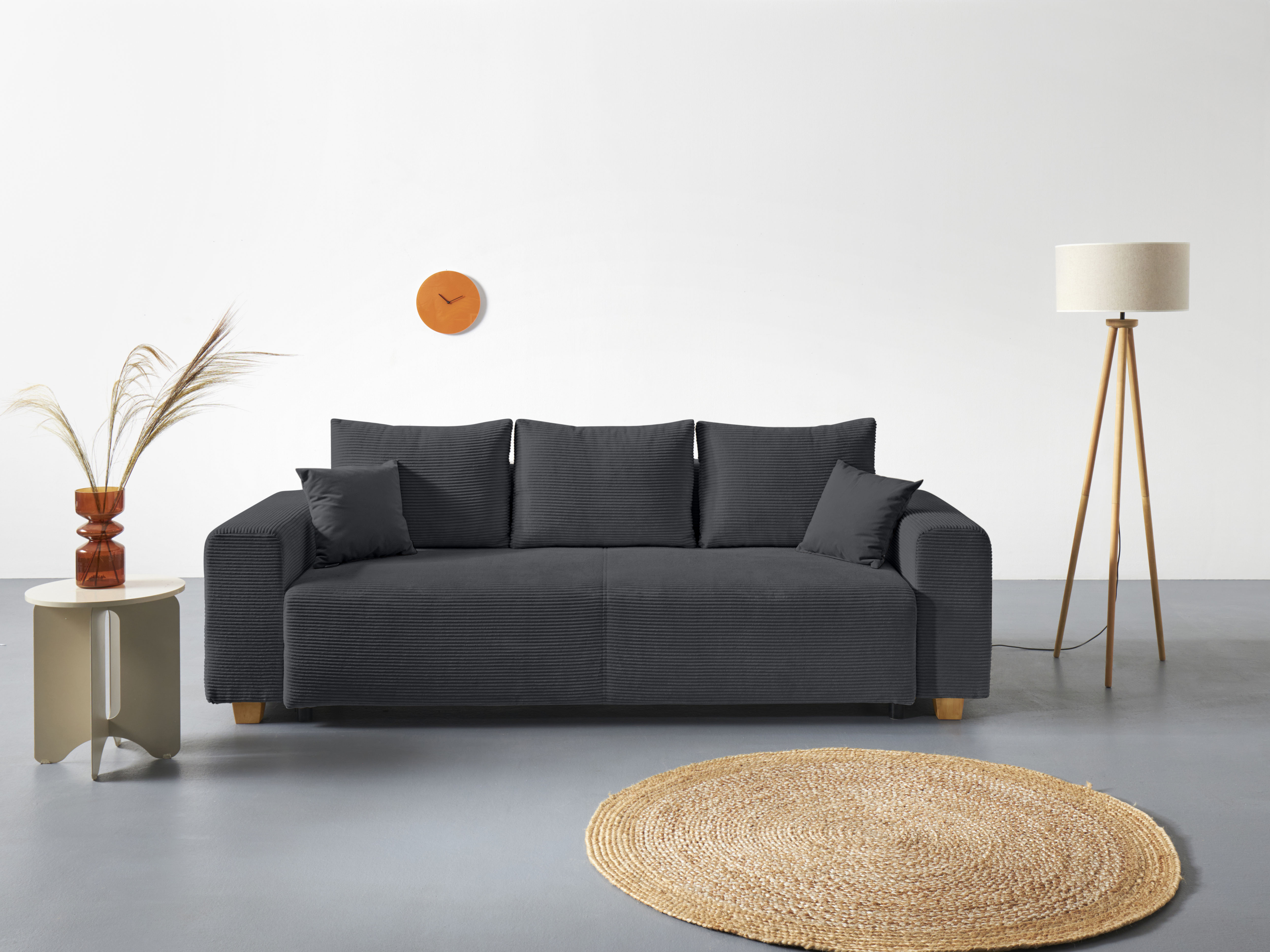Schlafsofa »Yves«, mit Bettkasten und Bettfunktion, 2 Zierkissen inklusive, in Cord