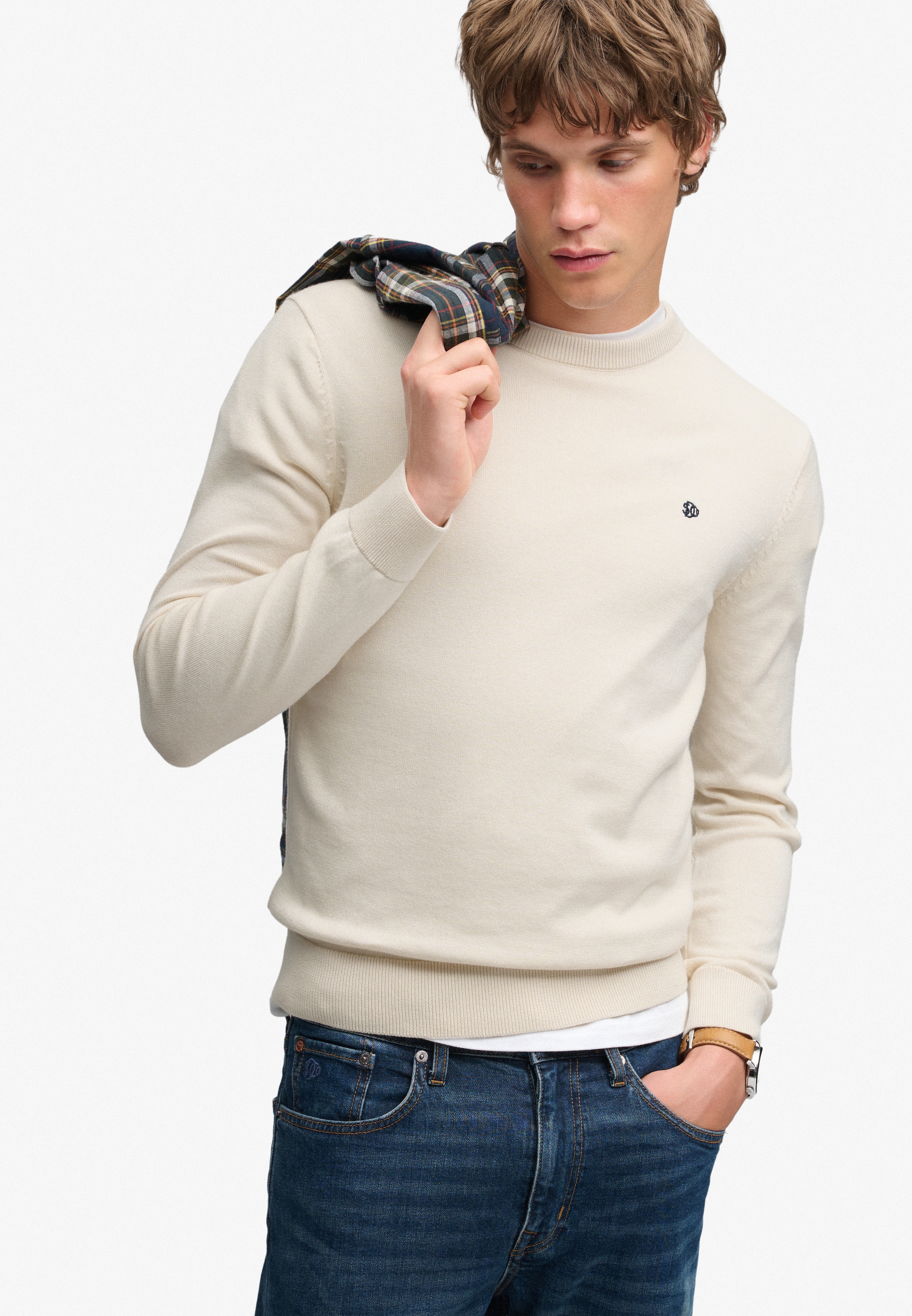Image of Superdry Rundhalspullover "PREP ESSENTIAL COTTON JUMPER" Baumwolle, slim fit