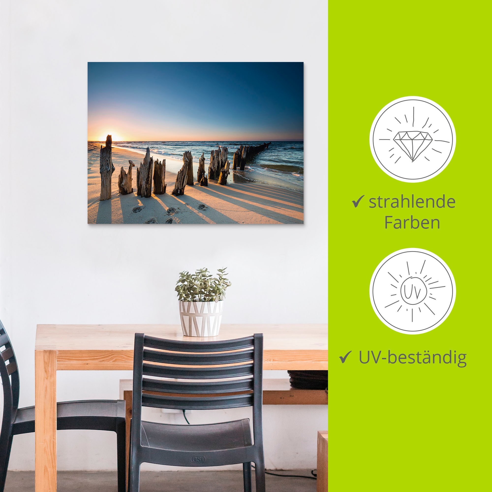 Artland Fresque murale »Sonnenuntergang Strand Wellenbrecher« 1 cuis tlg. als Alubild, Leinwandbild in verschied. Grössen