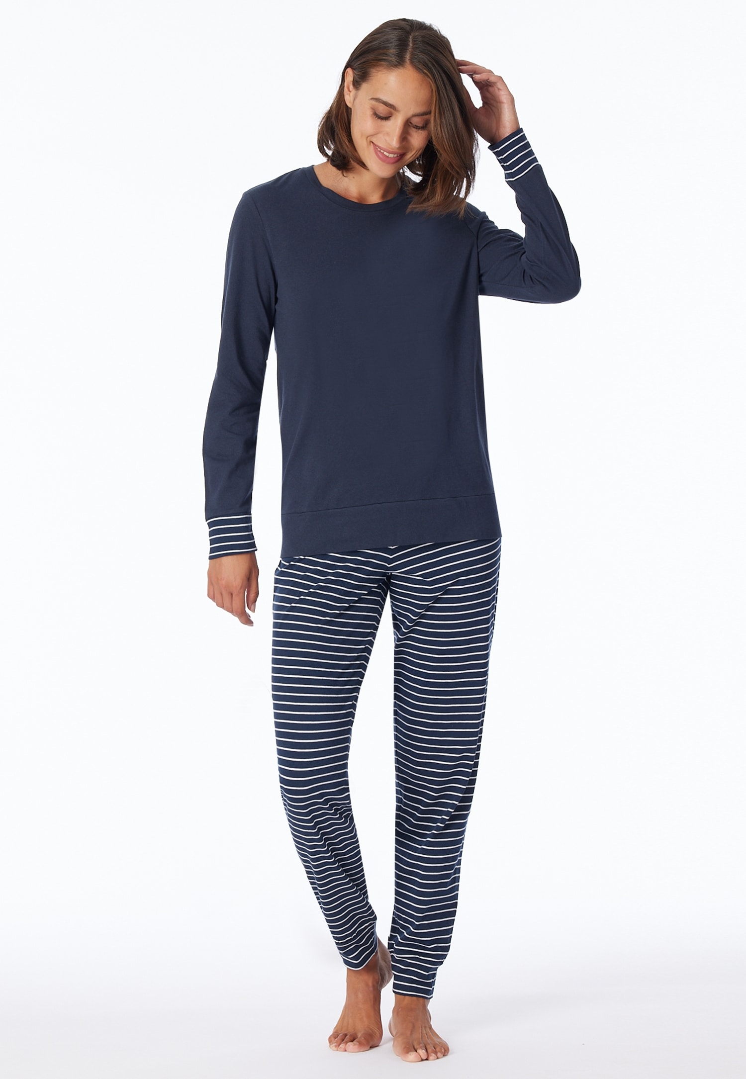 Image of uncover by SCHIESSER Schlafanzug "Uncover Nightwear" 2 tlg. Rundhalsausschnitt, Pure Cotton, Streifen, Single Jersey, Langarm