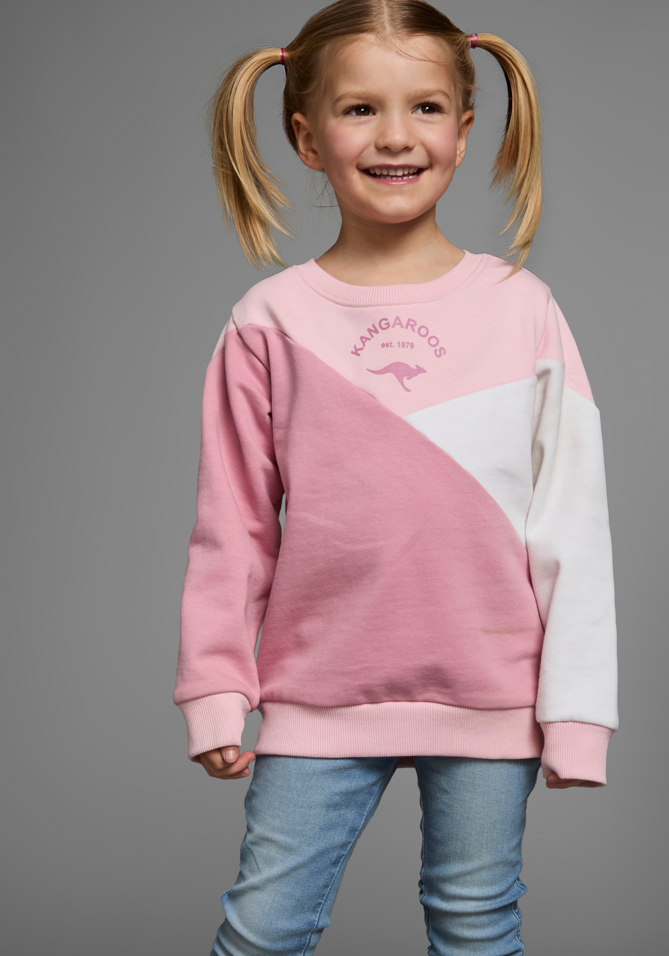 Image of KangaROOS Sweatshirt "Colorblocking für kleine Mädchen", Langarm, hüftlang, lockere Passform, mit Logodruck