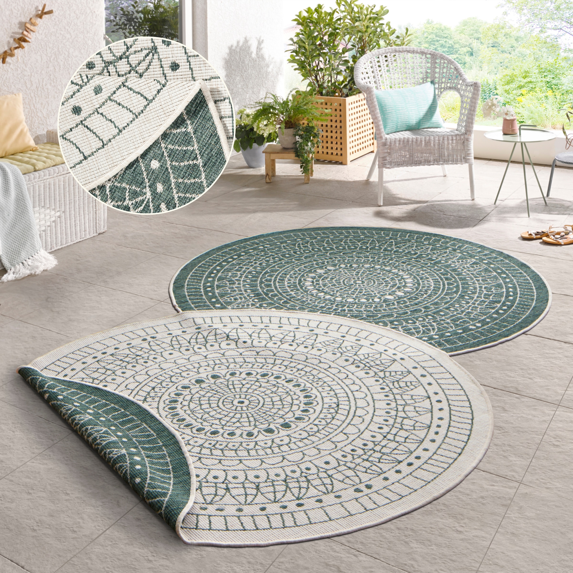 HANSE Home Teppich »Porto Wendeteppich« rund 5 mm Höhe In-& Outdoor, Wetterfest, Balkon, Garten, Wohnzimmer, Wasserfest