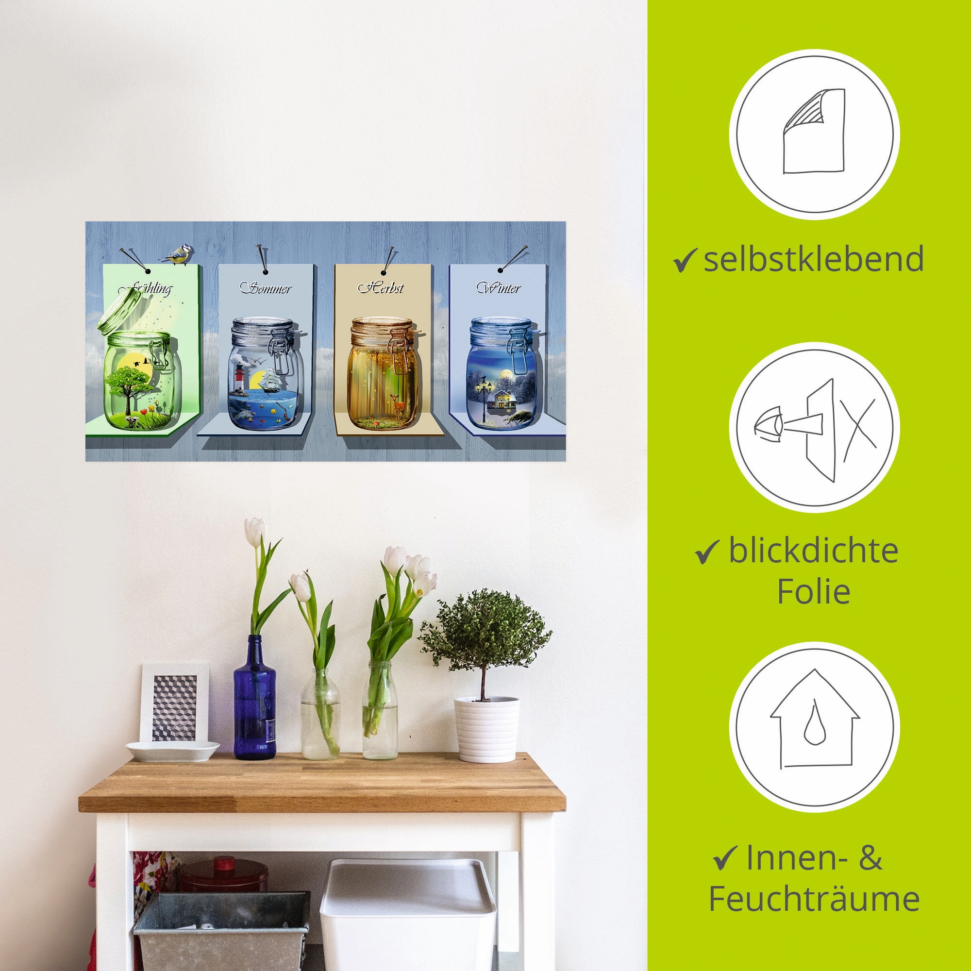 Artland Wandbild »Jahreszeiten in Gläsern«, Vier Jahreszeiten, (1 St.), als Leinwandbild, Poster, Wandaufkleber in verschied. Grössen