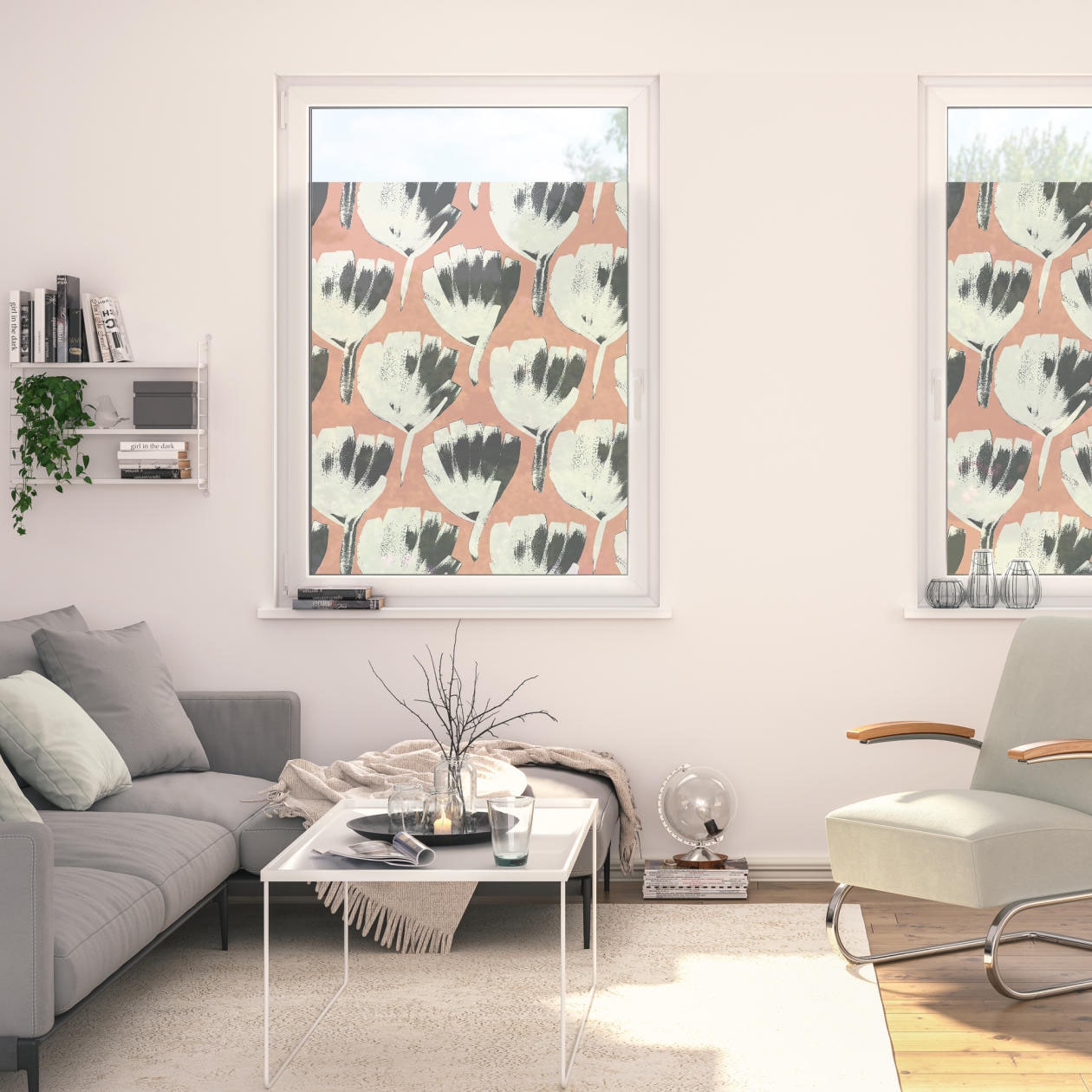 Image of LICHTBLICK ORIGINAL Fensterfolie "Fensterfolie selbstklebend, Sichtschutz, Jumbo Flowers on salmon - Rot" 1 Stk. blickdicht glatt statisch haftend