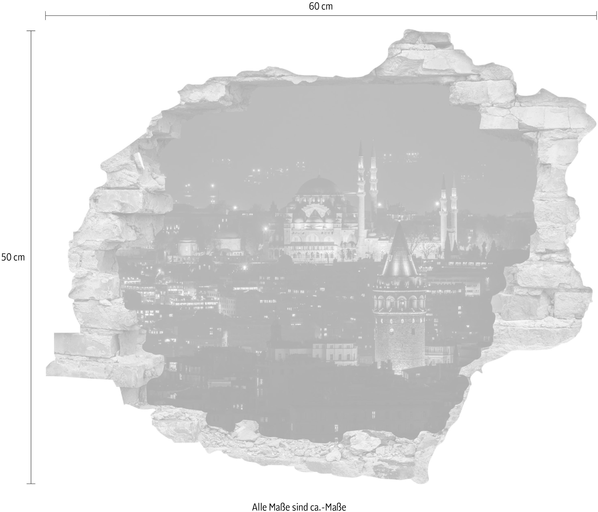 queence Wandtattoo »Stadt bei Nacht«, (1 St.), Wandsticker, Wandbild, selbstklebend, 3D, Wanddurchbruch