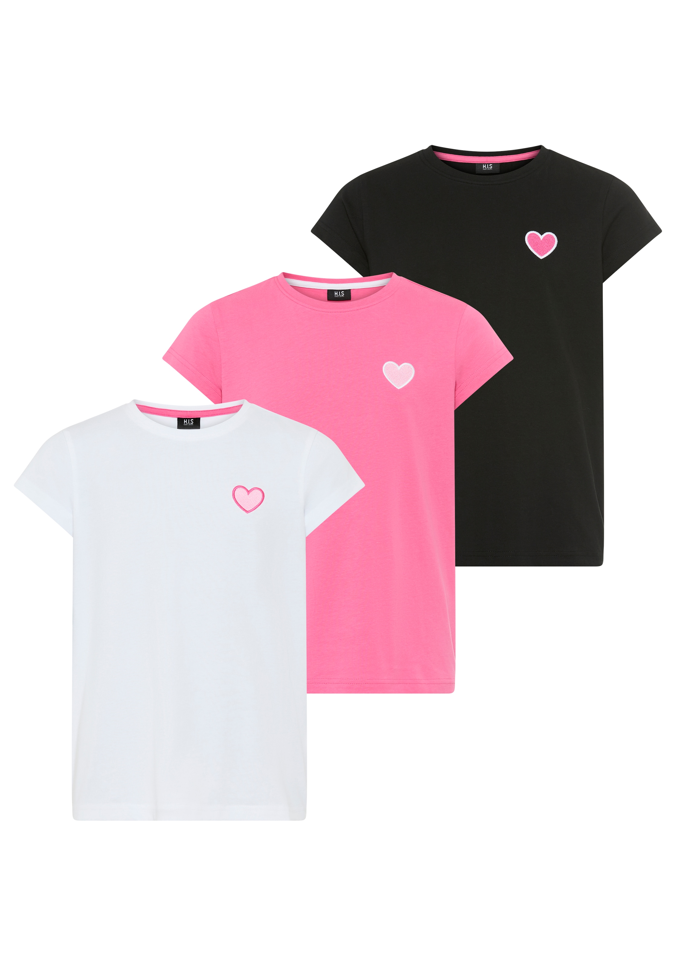 Image of H.I.S T-Shirt "3er Pack H.I.S Shirts mit Stickerei für Mädchen" Packung, 3, 3 tlg. für Mädchen, Kurzarm, Basic Passform, aus Baumwolle
