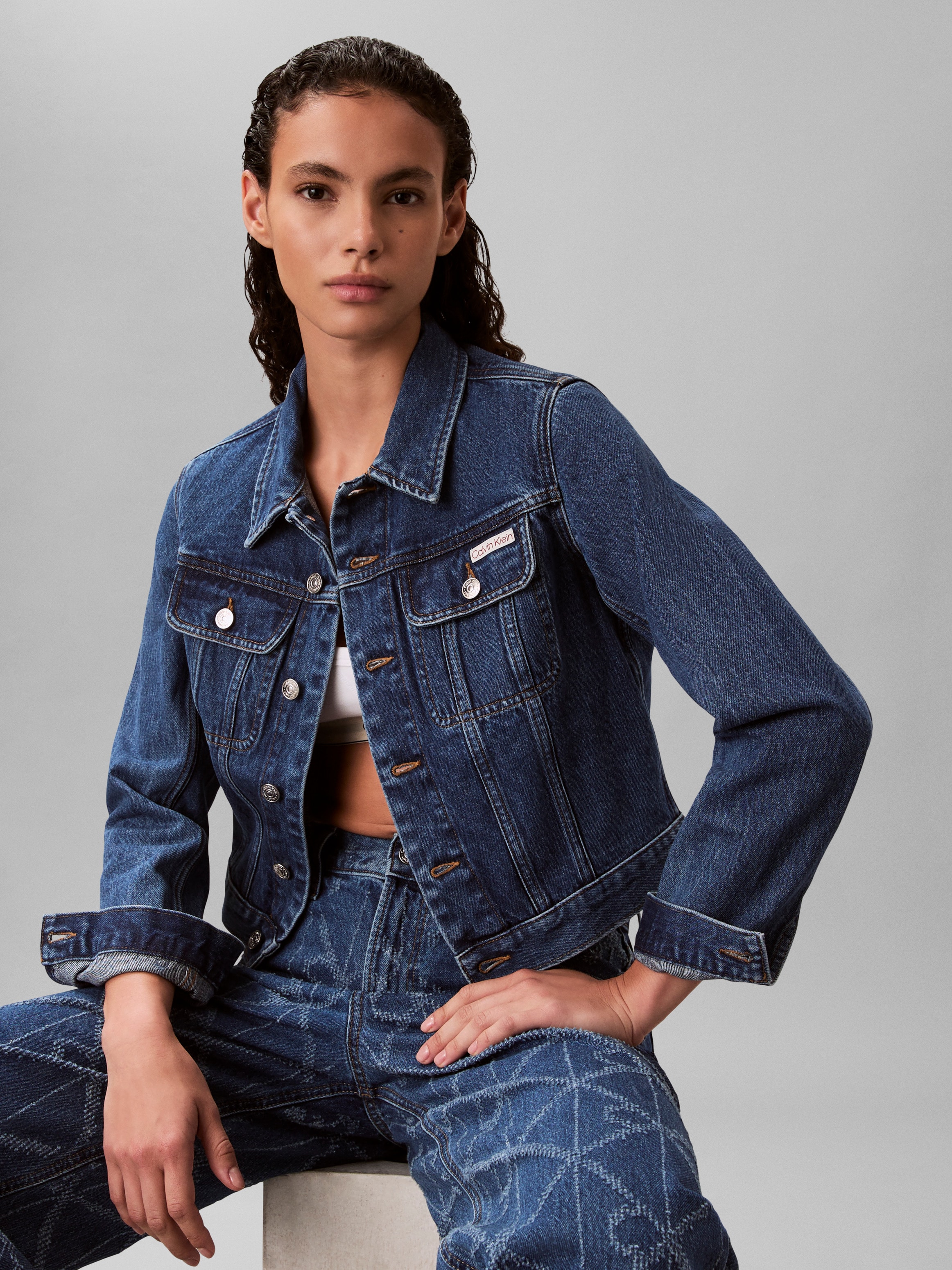 Calvin Klein Jeans Veste en jean ohne Kapuze Regular fit mit Umlegekragen