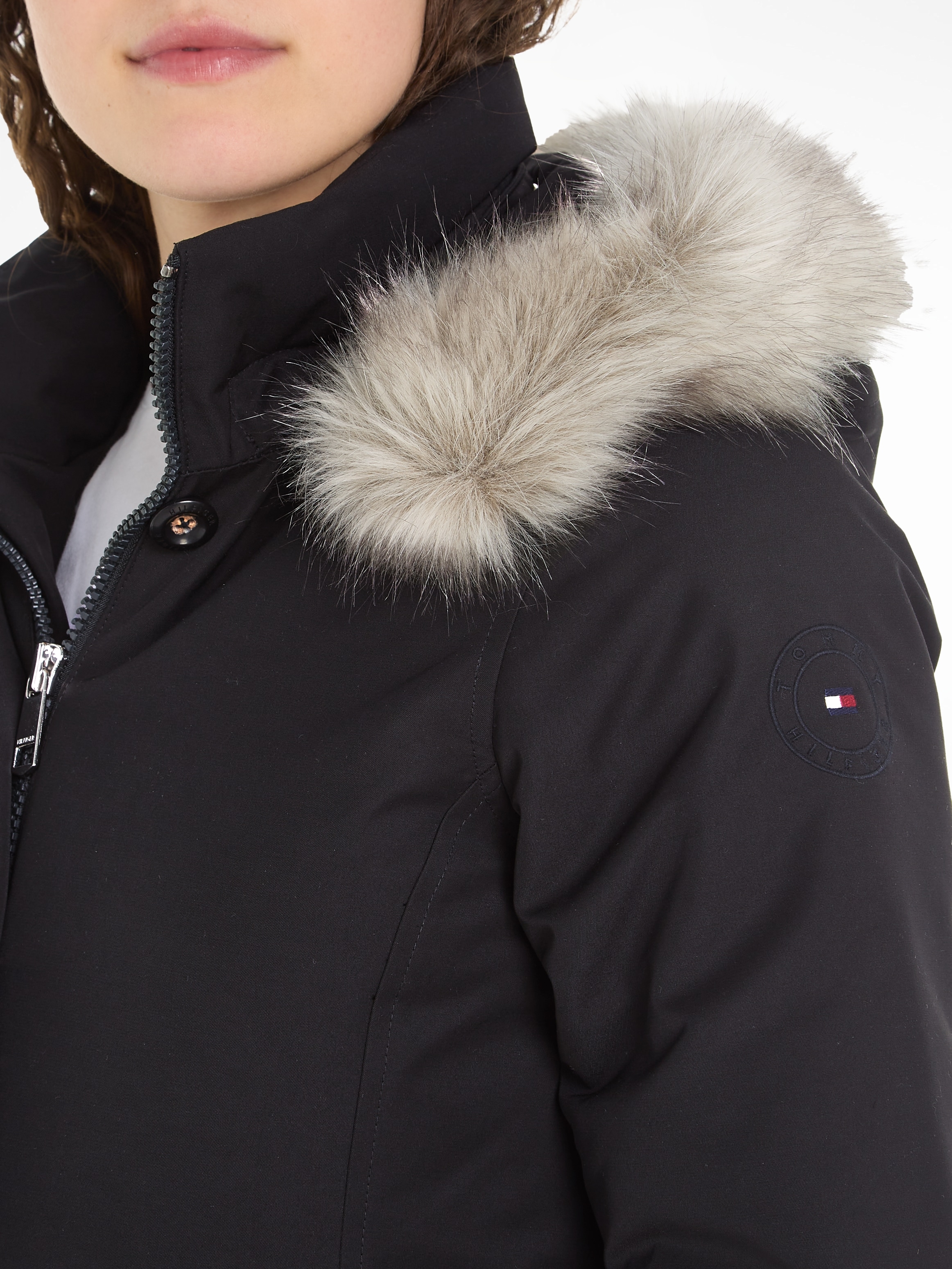 Tommy Hilfiger Parka »PADDED PARKA WITH FUR«, mit Kapuze, mit Rippstrickbündchen am Ärmelabschluss