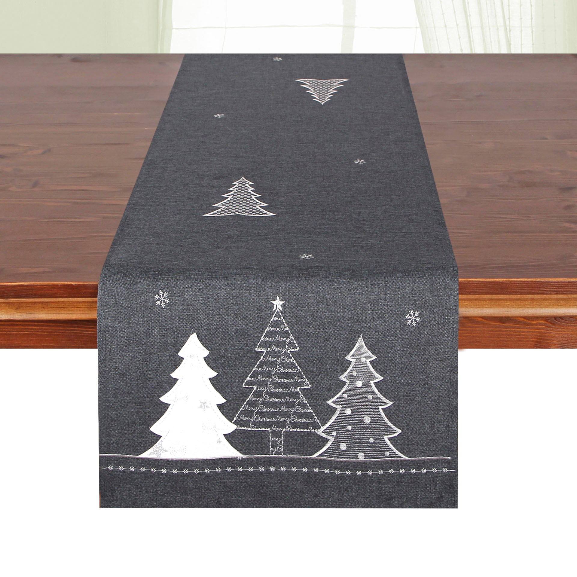 Image of Delindo Lifestyle Tischläufer "Tannenbaum" Glattes Gewebe, bestickt