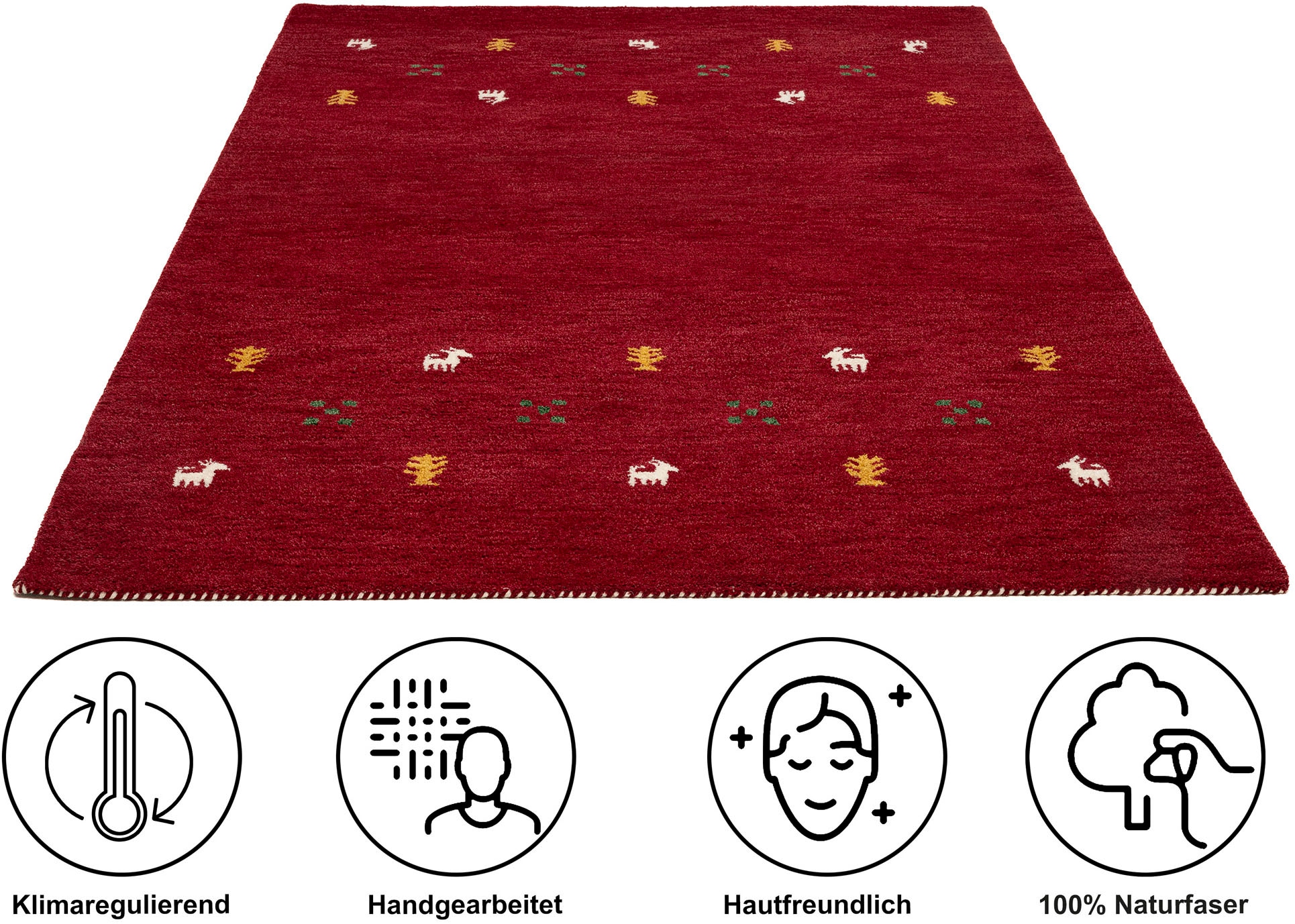 THEKO Wollteppich »Gabbeh Motiv, Handgefertigt, Teppich, Tiermotiv,  reine Wolle« rechteckig 14 mm Höhe reine Wolle, Wohnzimmer, Schlafzimmer, Esszimmer