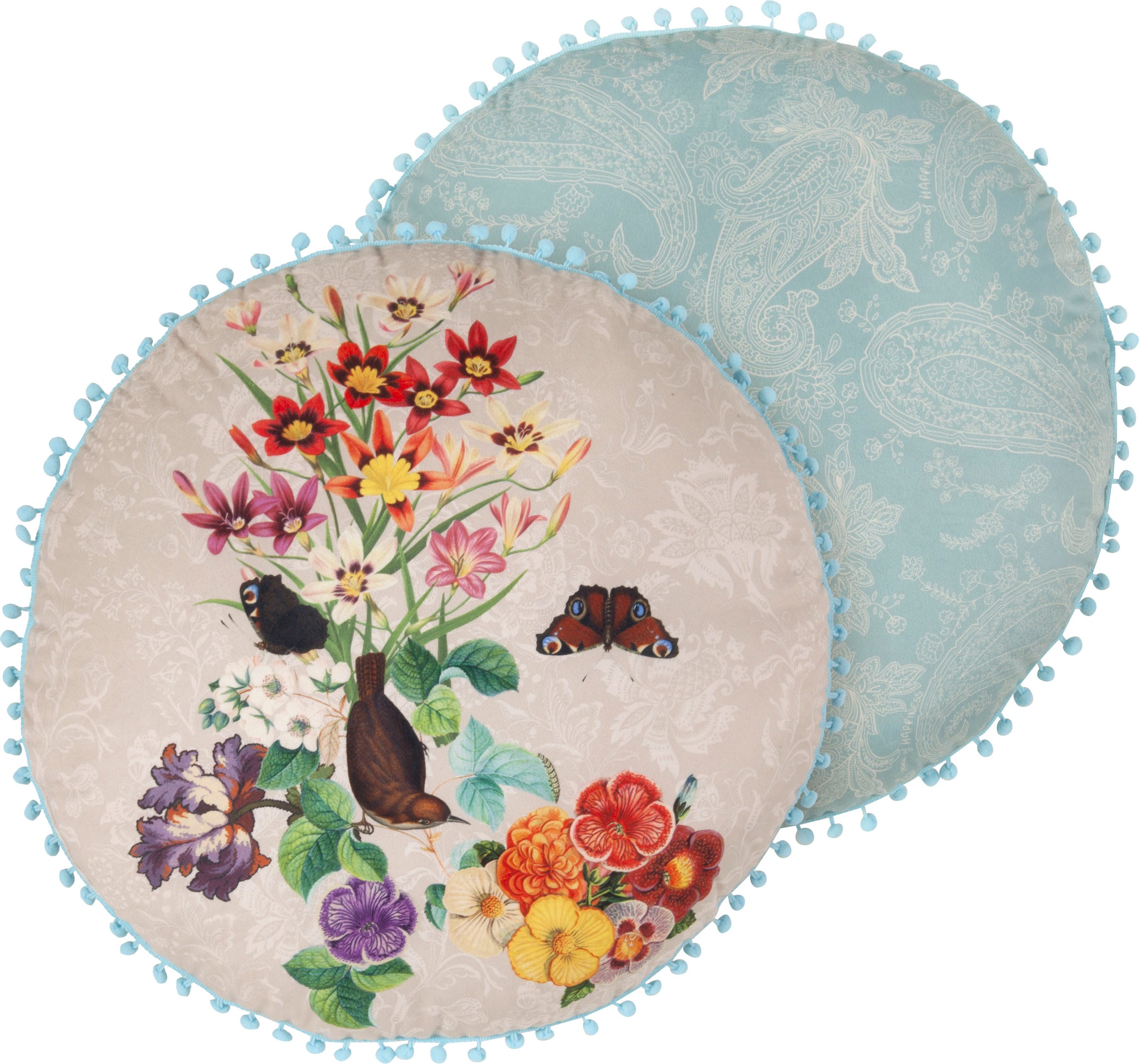 Image of Happiness Dekokissen »Rocky«, (1 St., 1 55 cm rund Dekokissen - Mit pompons), mit Pompons bei Ackermann Versand Schweiz