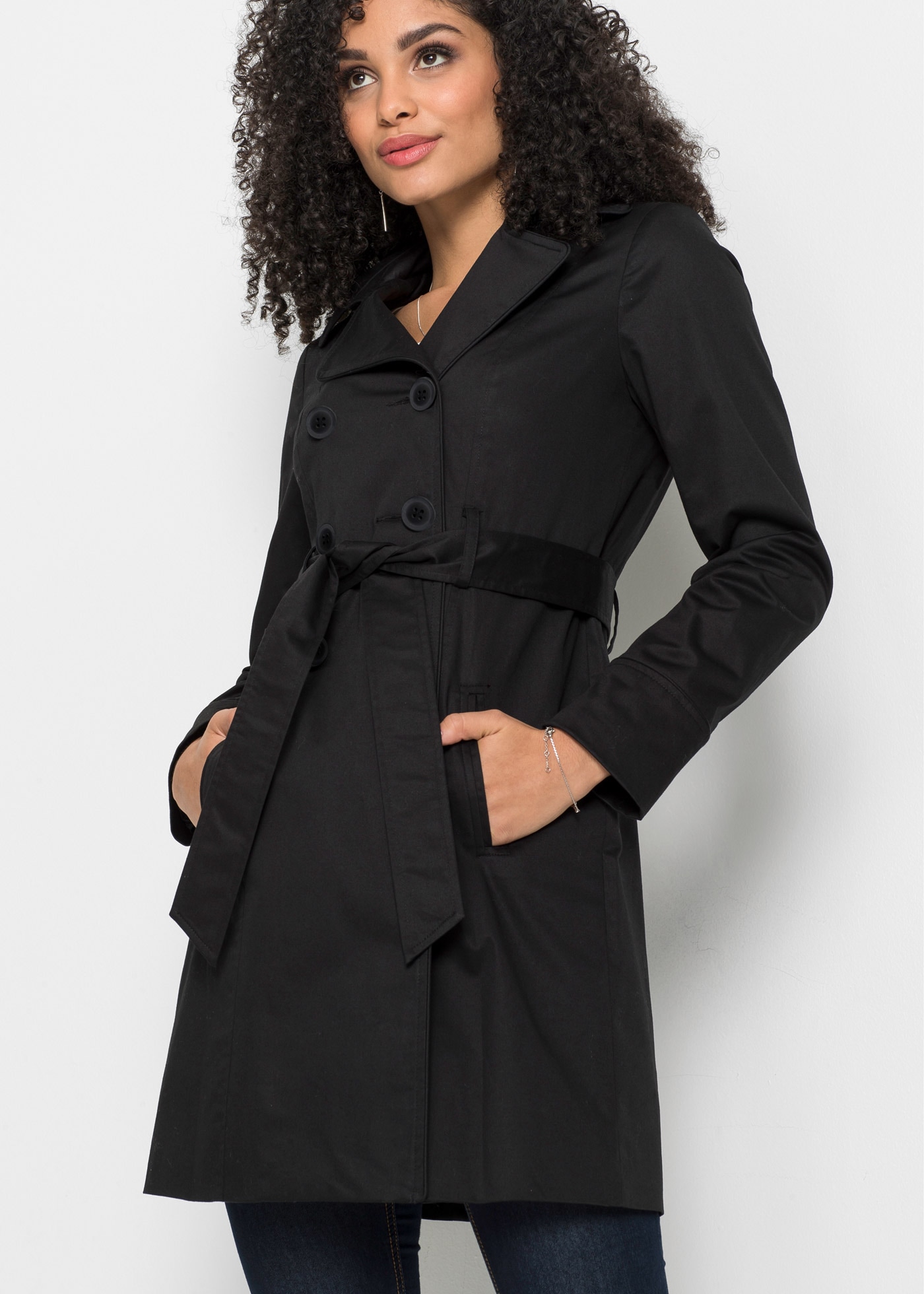 bonprix Trenchcoat mit abnehmbarem Bindegürtel, 2-Reiher