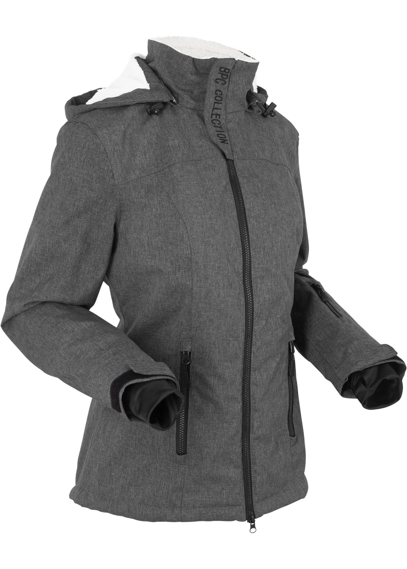 bonprix Funktionsjacke mit Kapuze mit Teddyfleece, wasserdichtes Material, mit abtrennbarer Kapuze